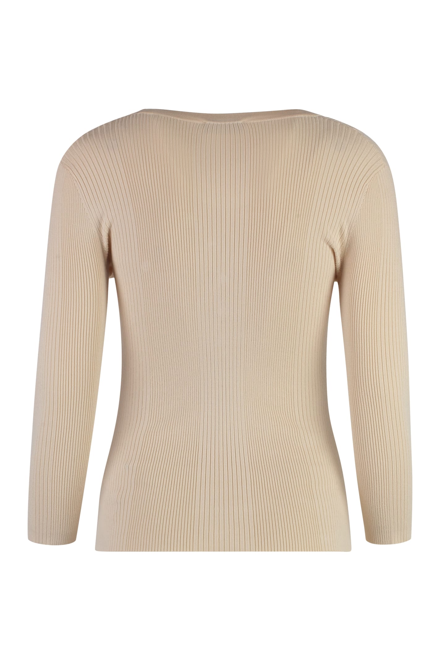 Shop Elisabetta Franchi Ribbed Knit Top In Beige