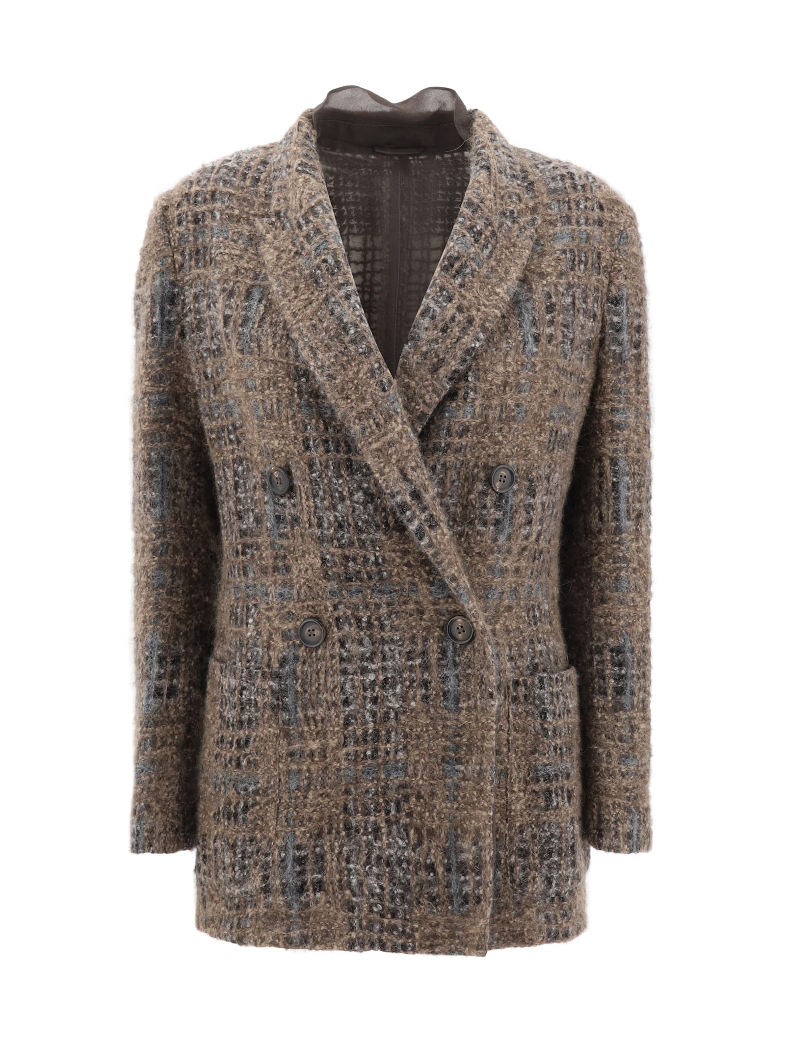 Brunello Cucinelli Mohair Blazer Jacket In Brown