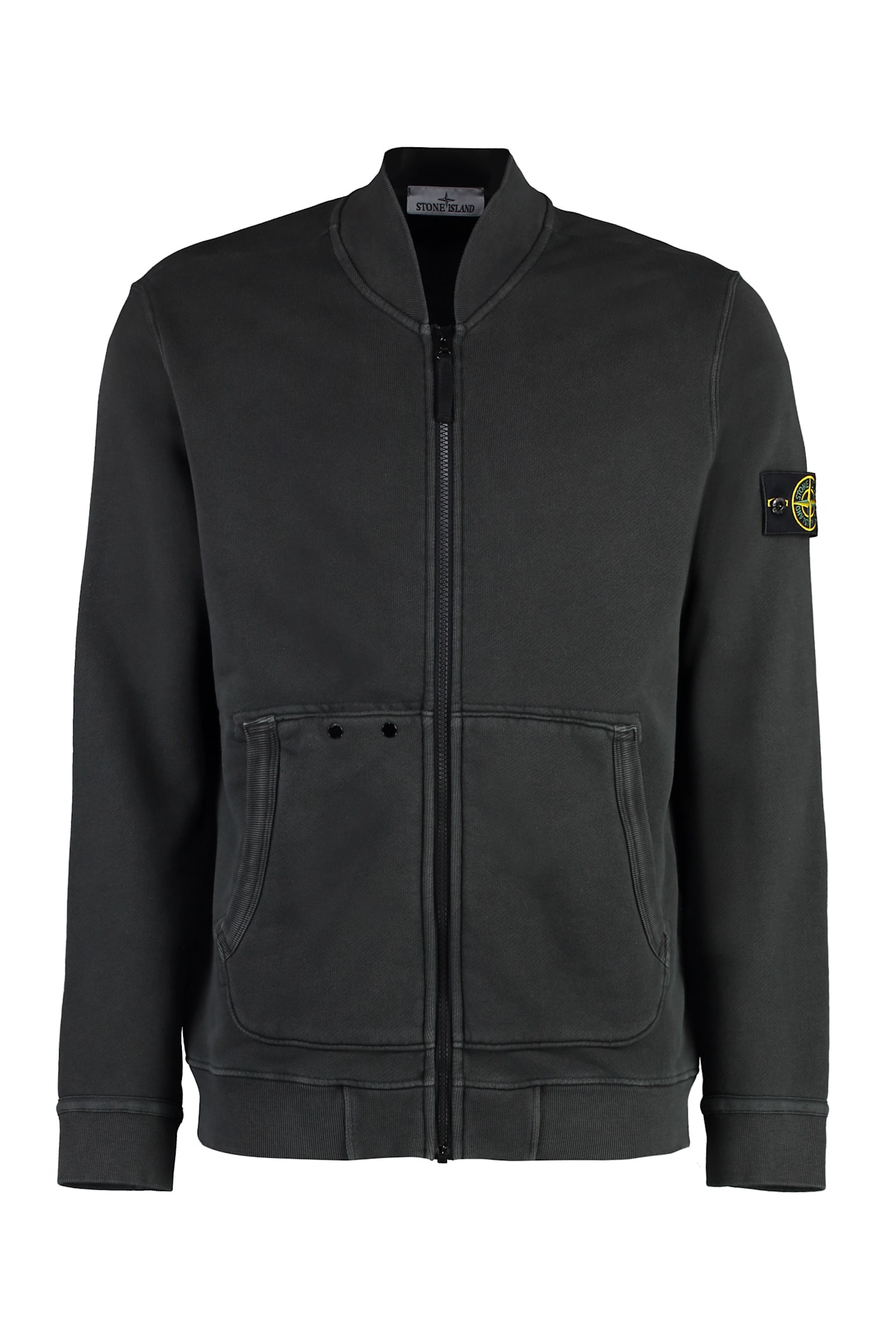 Shop Stone Island Full Zip Cotton Hoodie In Grey