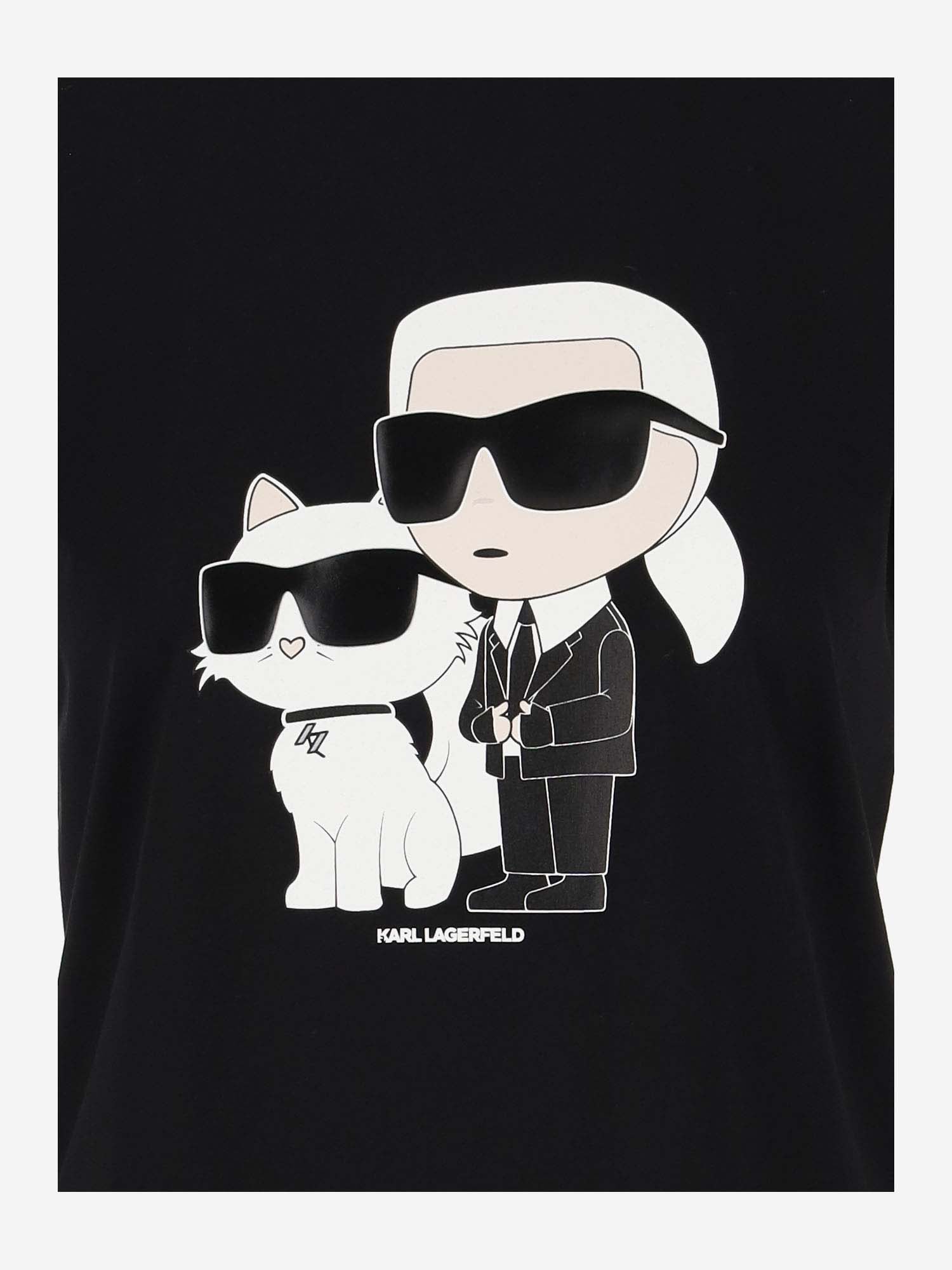 Shop Karl Lagerfeld Cotton T-shirt With Karl And Choupette In Black