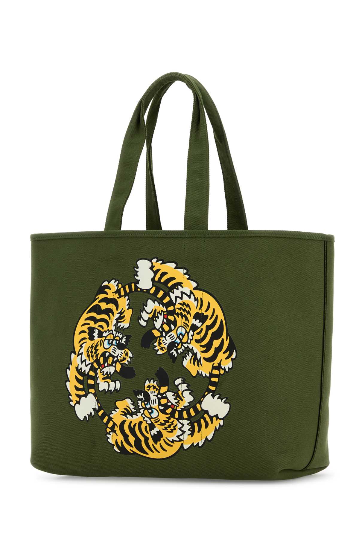 Kenzo Reversible Utility Shopping Bag With Tiger Print In Khaki