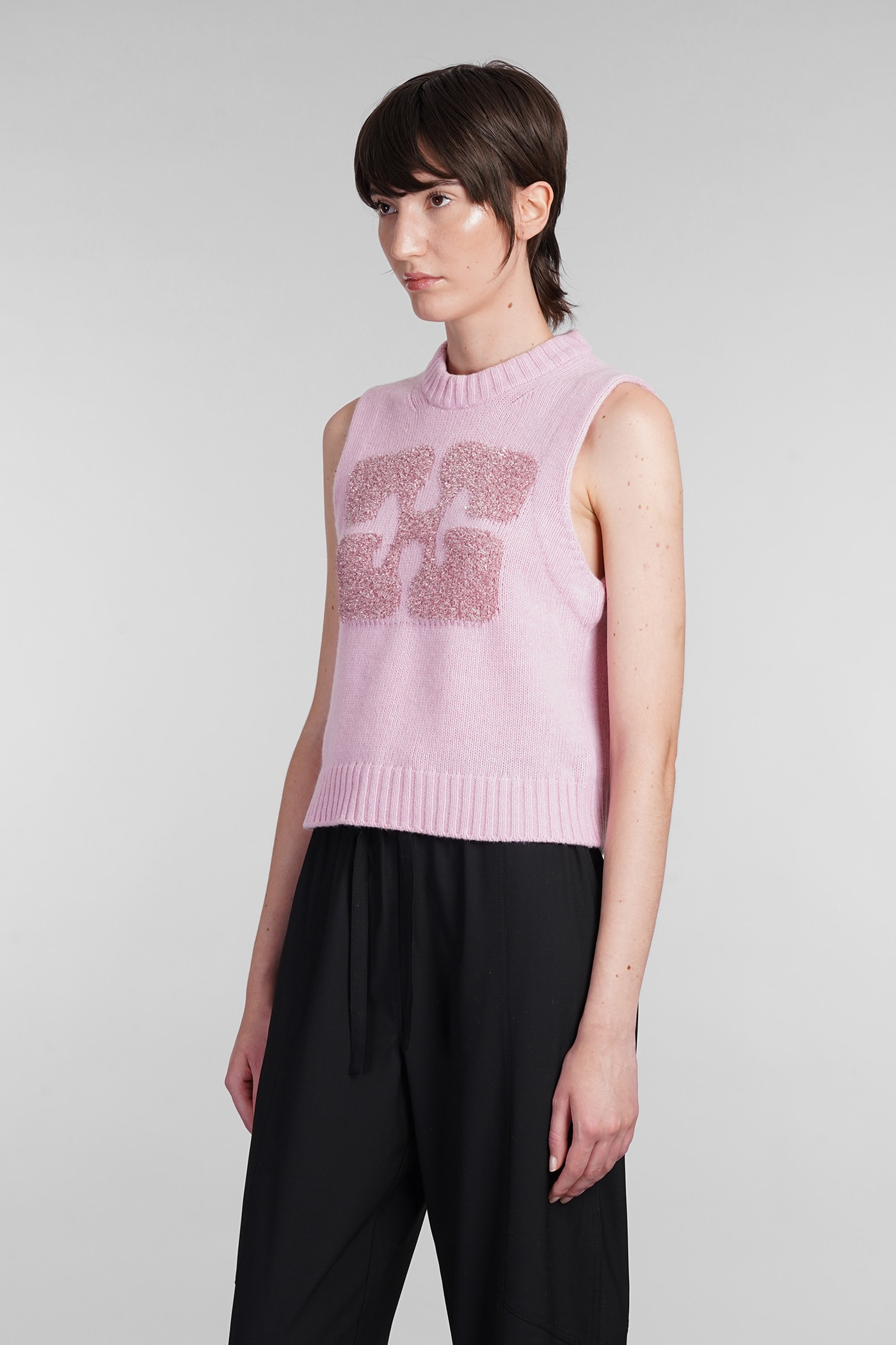 Shop Ganni Vest In Rose-pink Wool