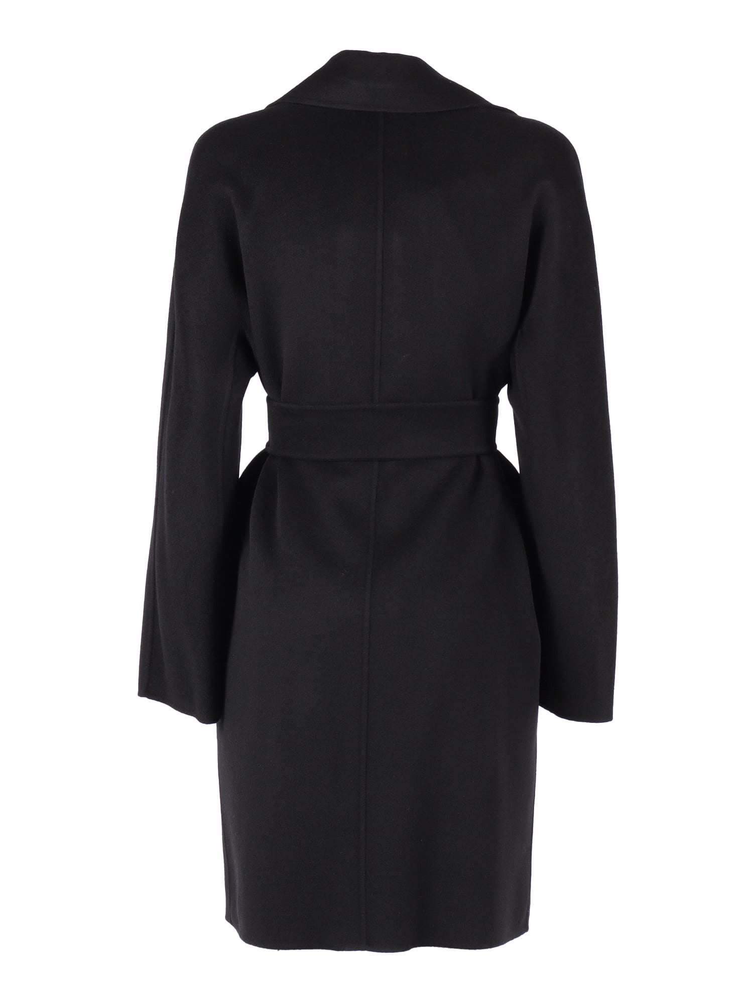 Max Mara Waist Belted Long Length Lapels Pockets In Black