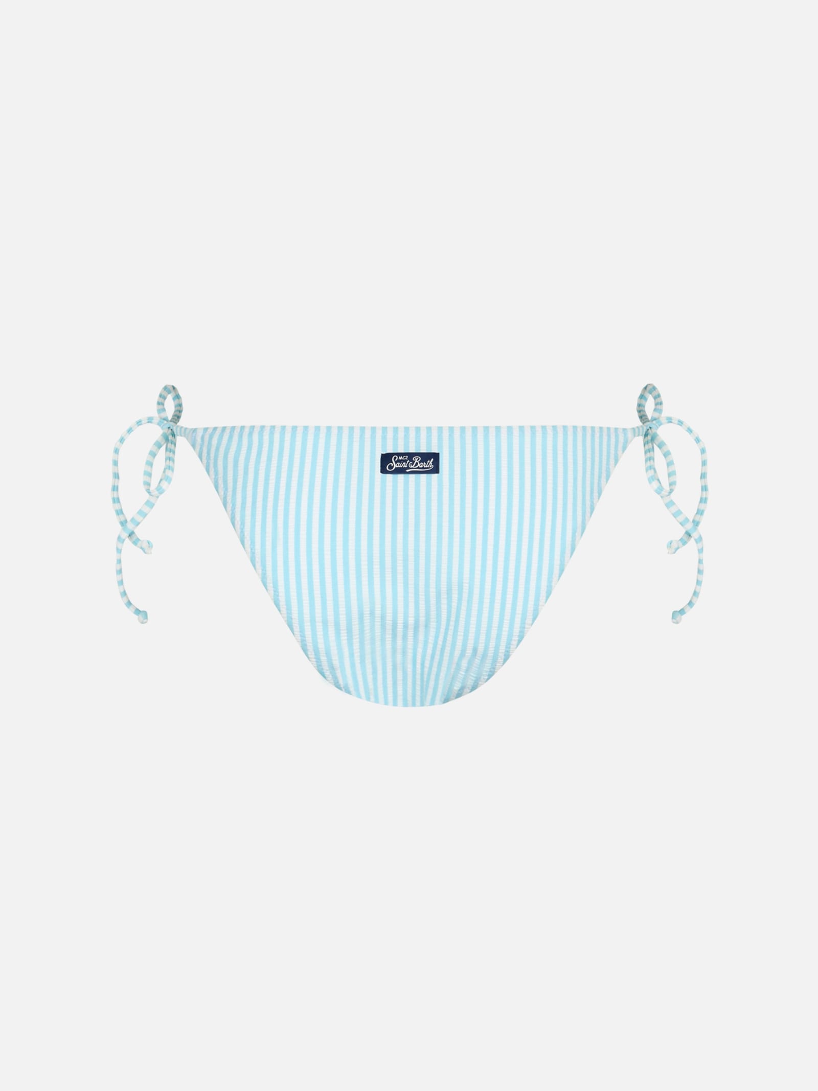 Mc2 Saint Barth Woman Seersucker Striped Classic Swim Briefs Virgo In Sky