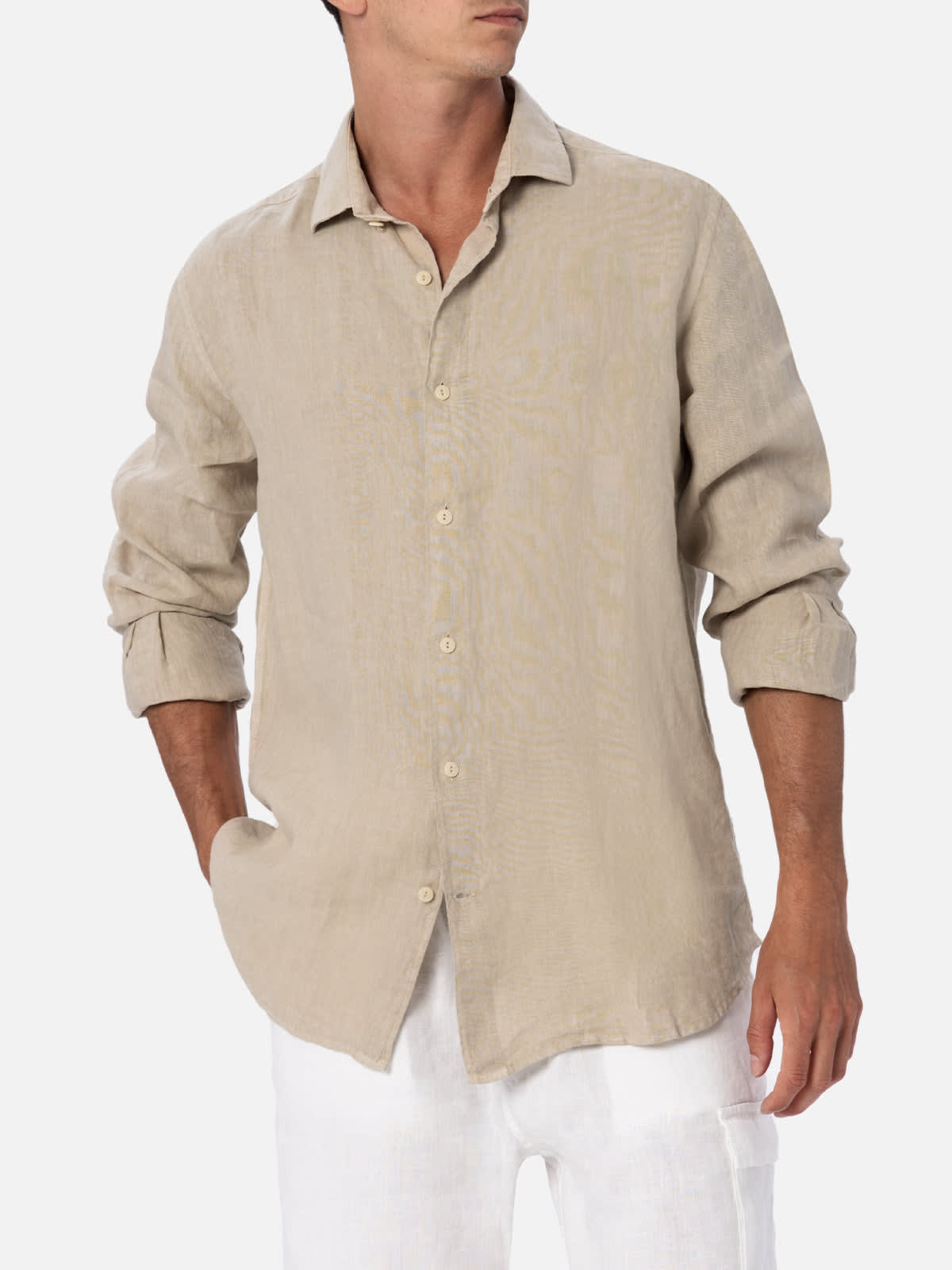Mc2 Saint Barth Man Beige Linen Shirt Pamplona In Beige