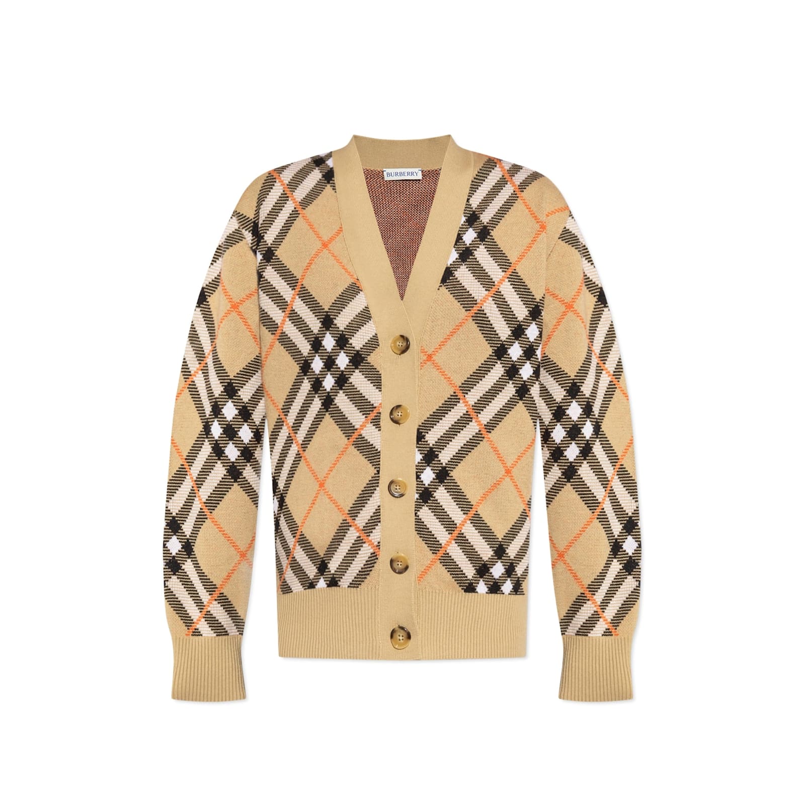 Burberry Wool Check Cardigan In Brown