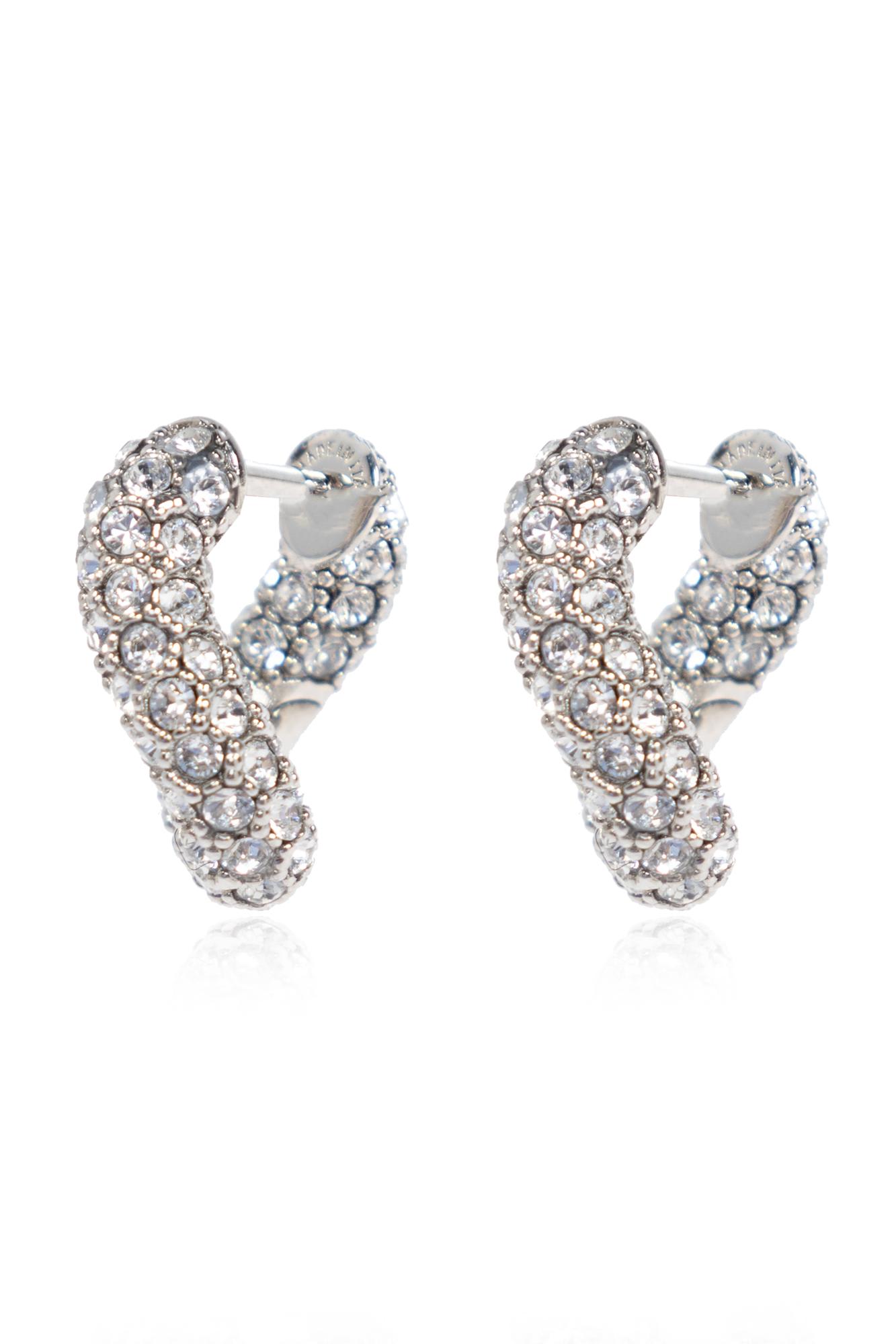 Shop Balenciaga Brass Earrings In Shiny Silver/crystal