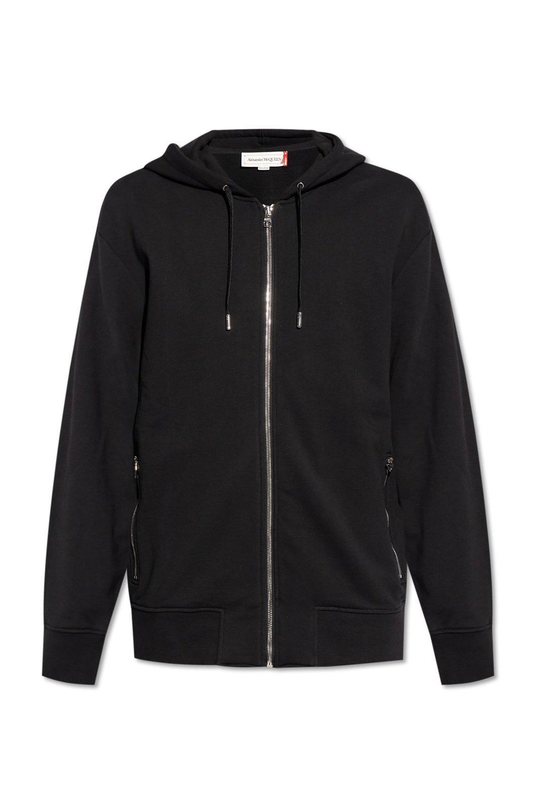 Shop Alexander Mcqueen Drawstring Zip Up Hoodie In Black