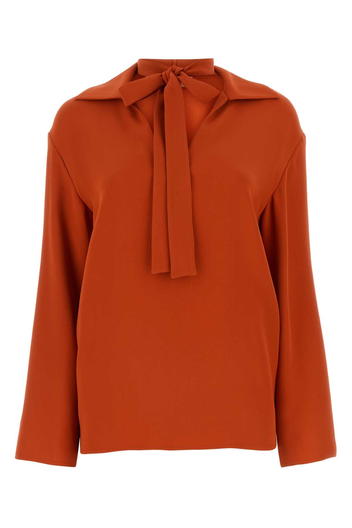 Shop Valentino Brick Crepe Blouse In Offorangeofforange