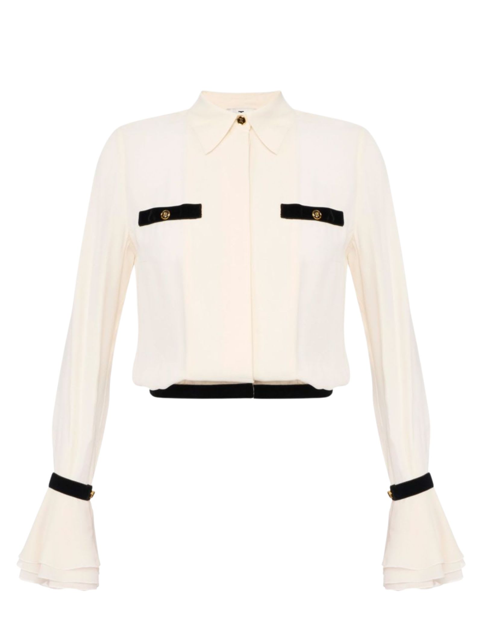 Elisabetta Franchi Camisole Shirt With Layered Ruffle Cuffs In White
