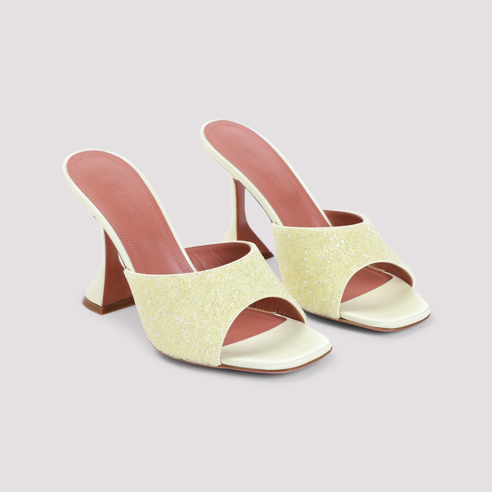 Amina Muaddi Yellow Satin Sandals With Hourglass Heel In Yellow