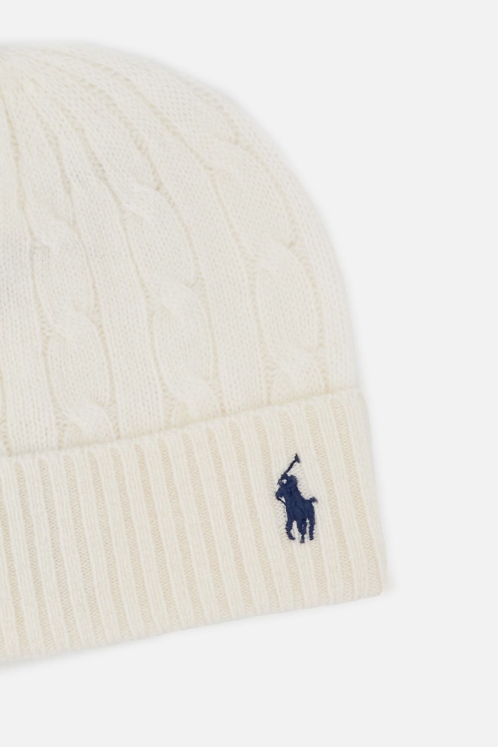 Polo Ralph Lauren Cream Cable Knit Hat With Turned-up Brim In Gold