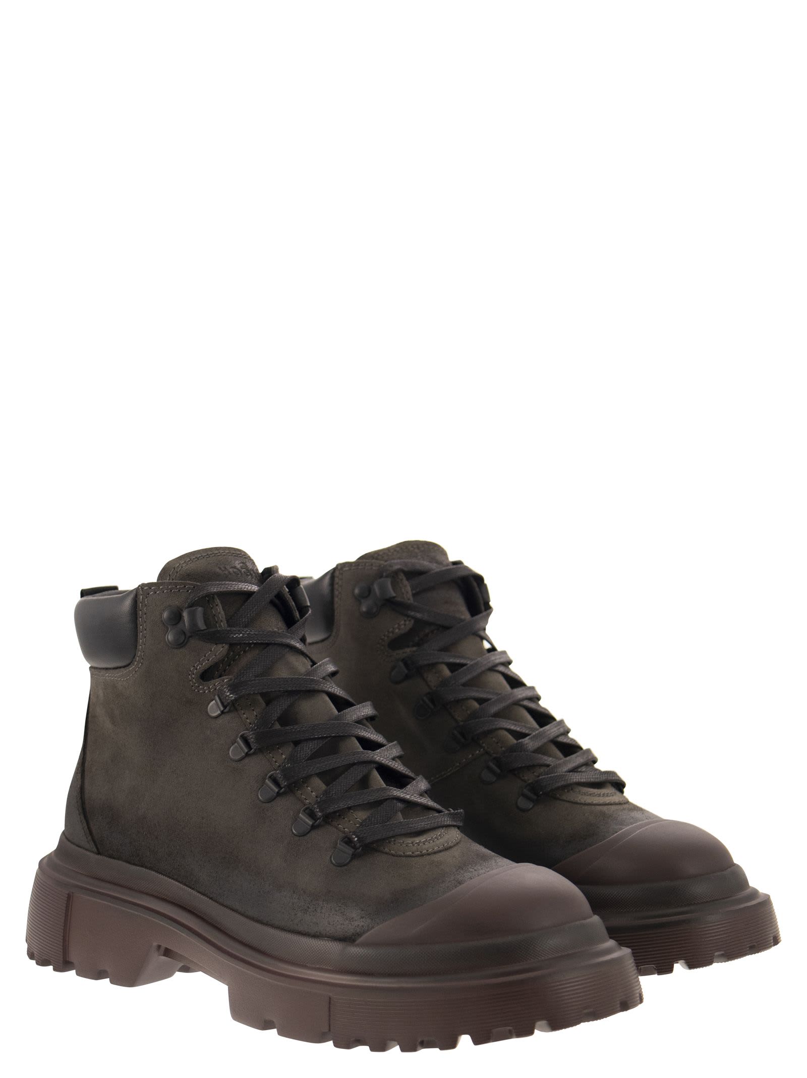 Shop Hogan Greased Nubuck Leather Ankle Boot In Brown
