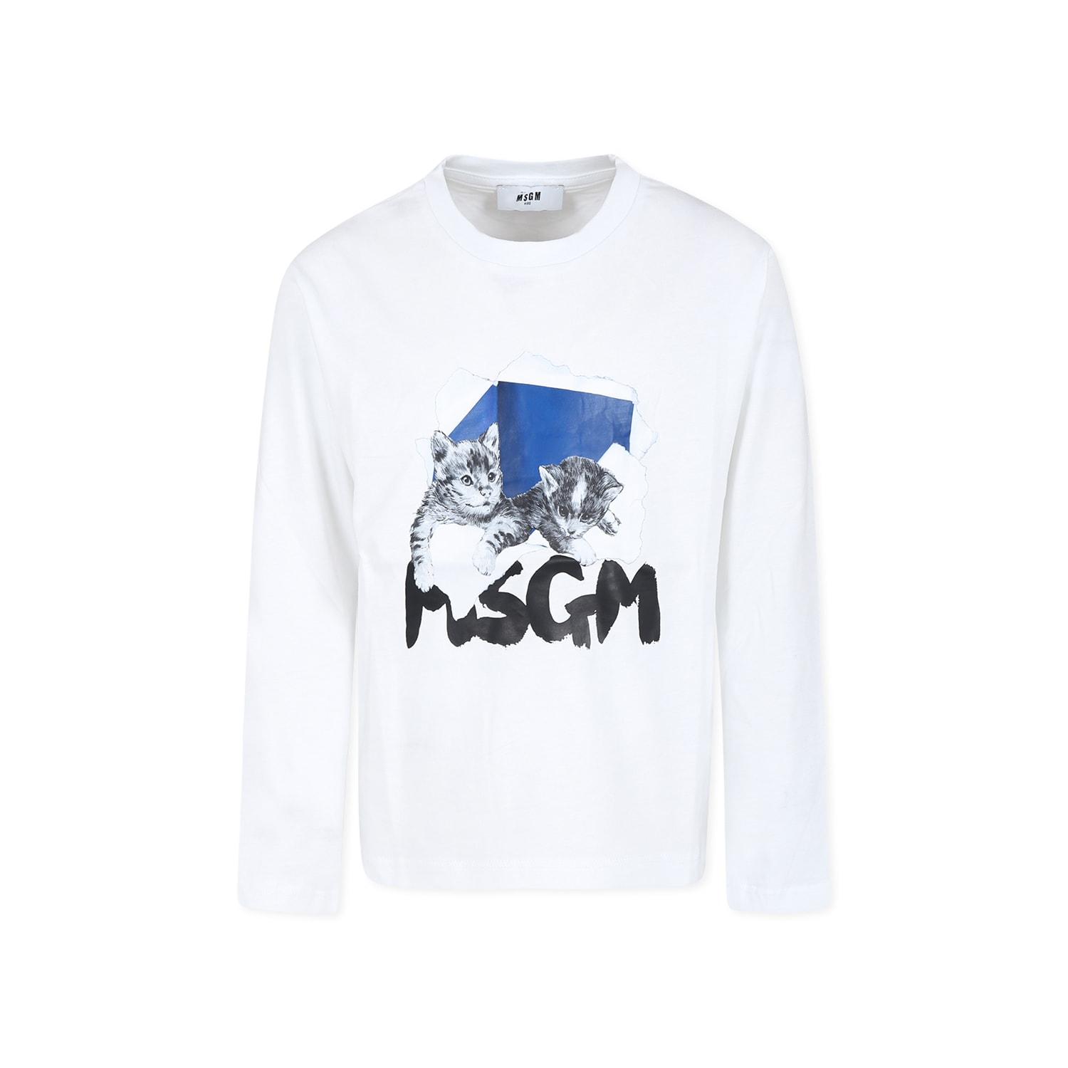 Msgm White T-shirt For Girl With Logo In White