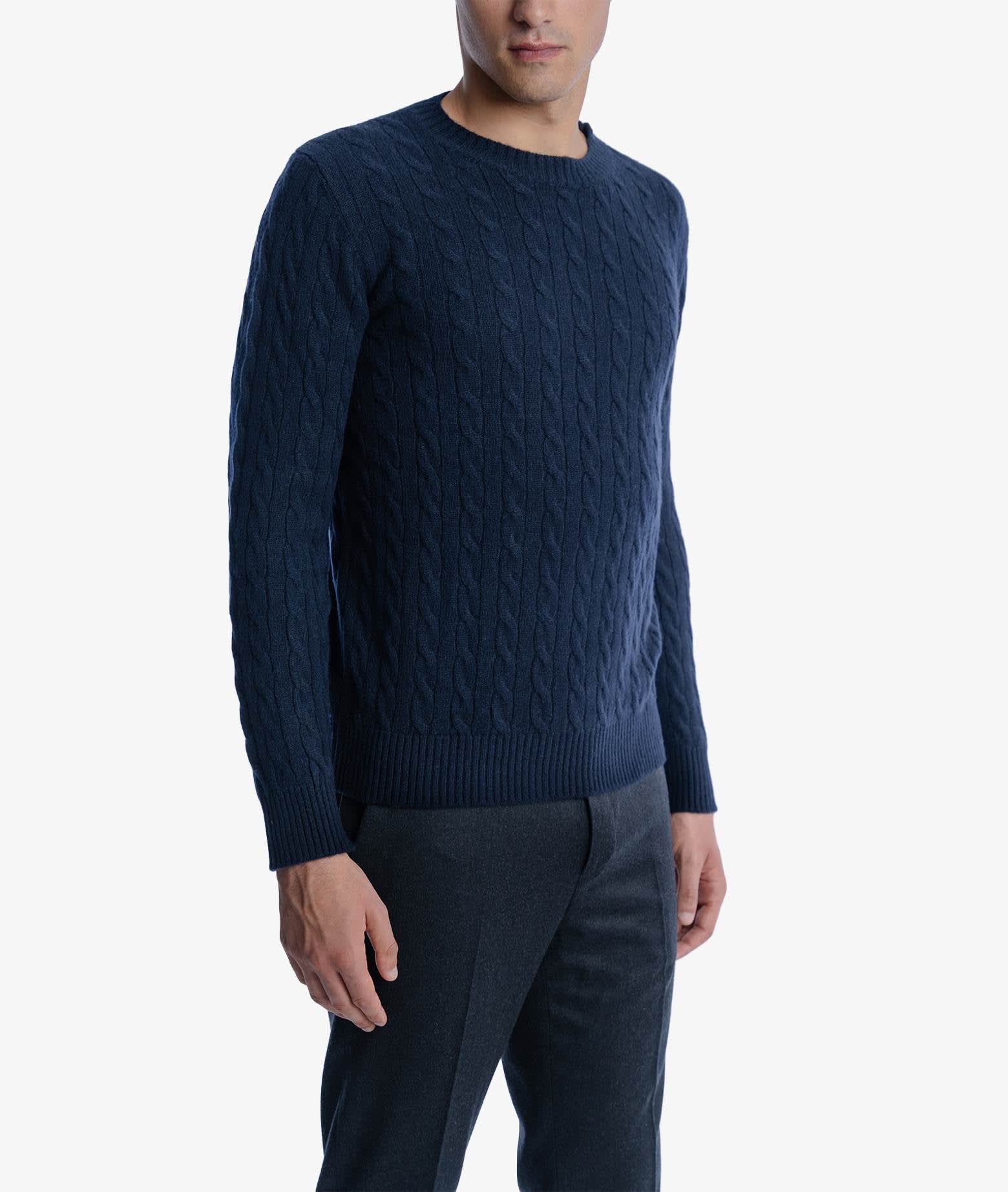 Shop Larusmiani Cable Knit Sweater Col Du Pillon Sweater In Midnightblue