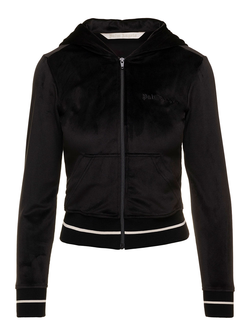 Chenille Mini Fitted Black Sweatshirt With Hood Woman Palm Angels