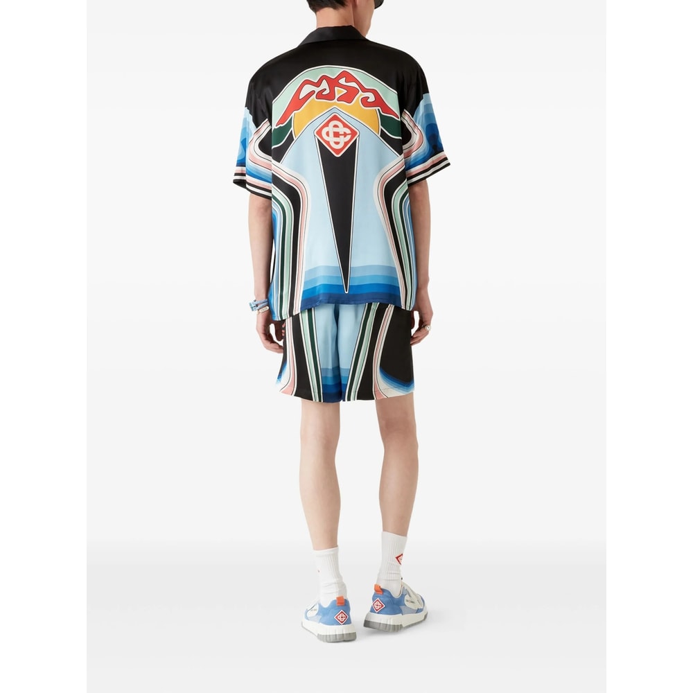 Casablanca Mountain Graphic Silk Shirt With Elastic Waistband In Multi
