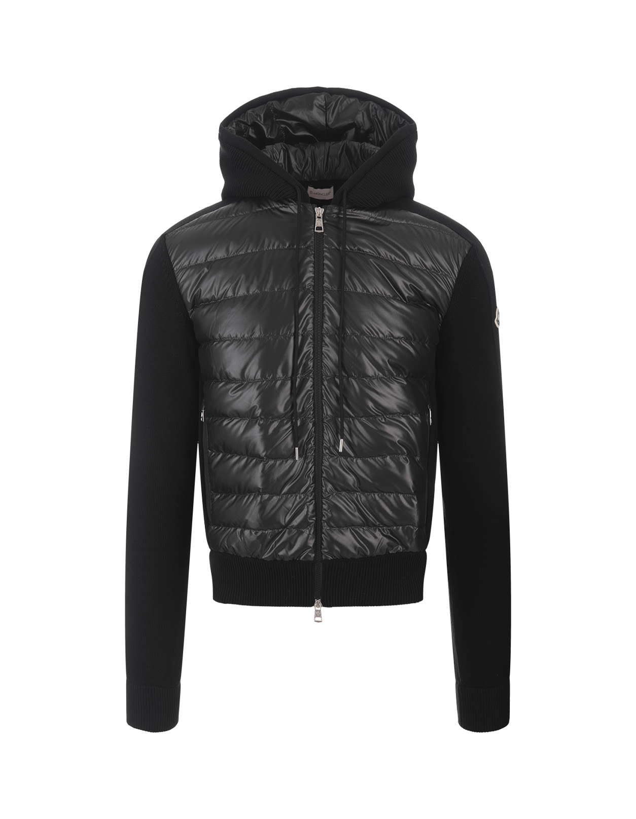 MONCLER PADDED TRICOT CARDIGAN WITH HOOD IN BLACK