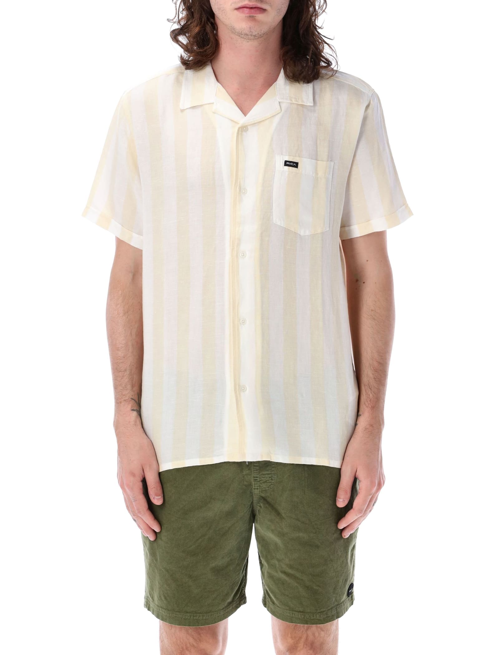 Shop Rvca Stripe Shirt In Canary