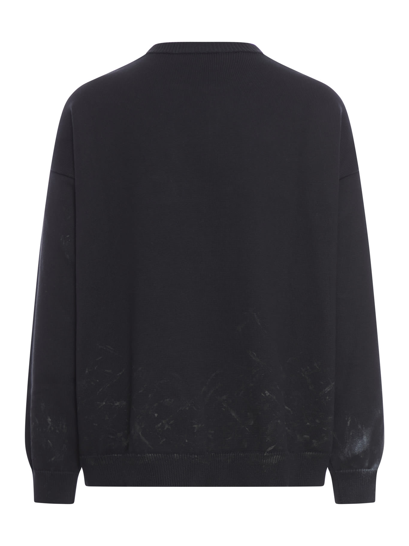 Shop Balenciaga Crewneck Sweater Coton Metal Print Stencil Knit In Black White