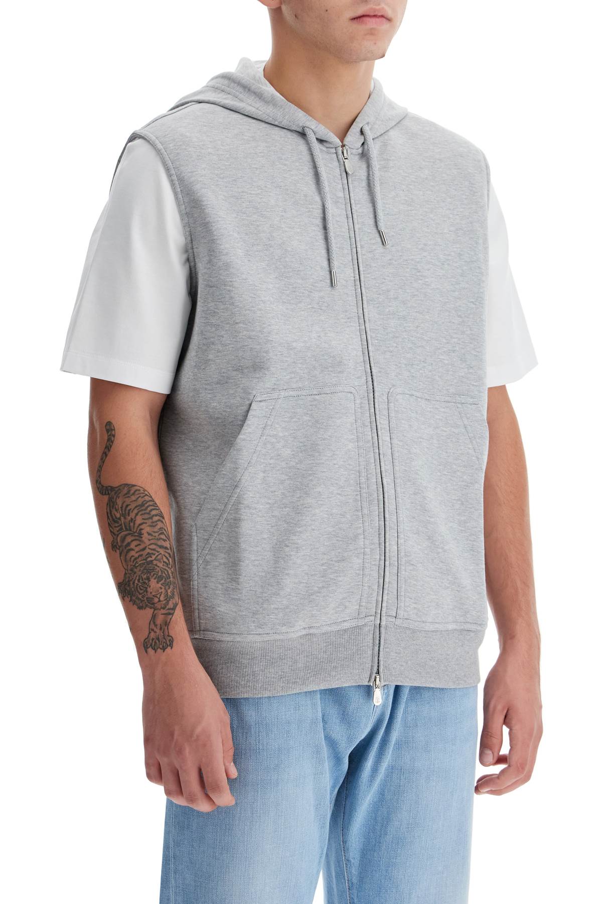 Shop Brunello Cucinelli Hooded Jersey Vest With Hood In Grigio Medio (grey)