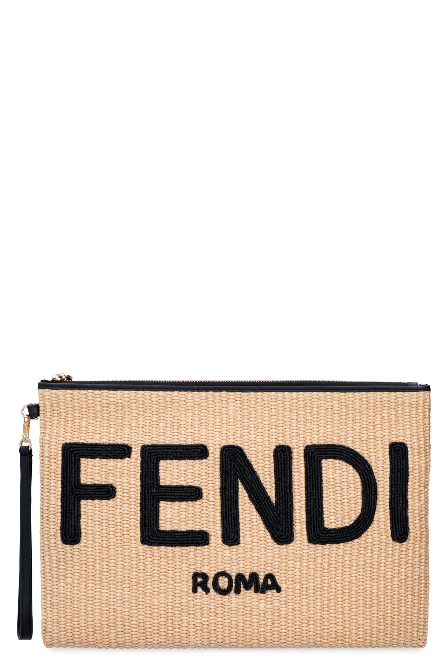 fendi straw clutch