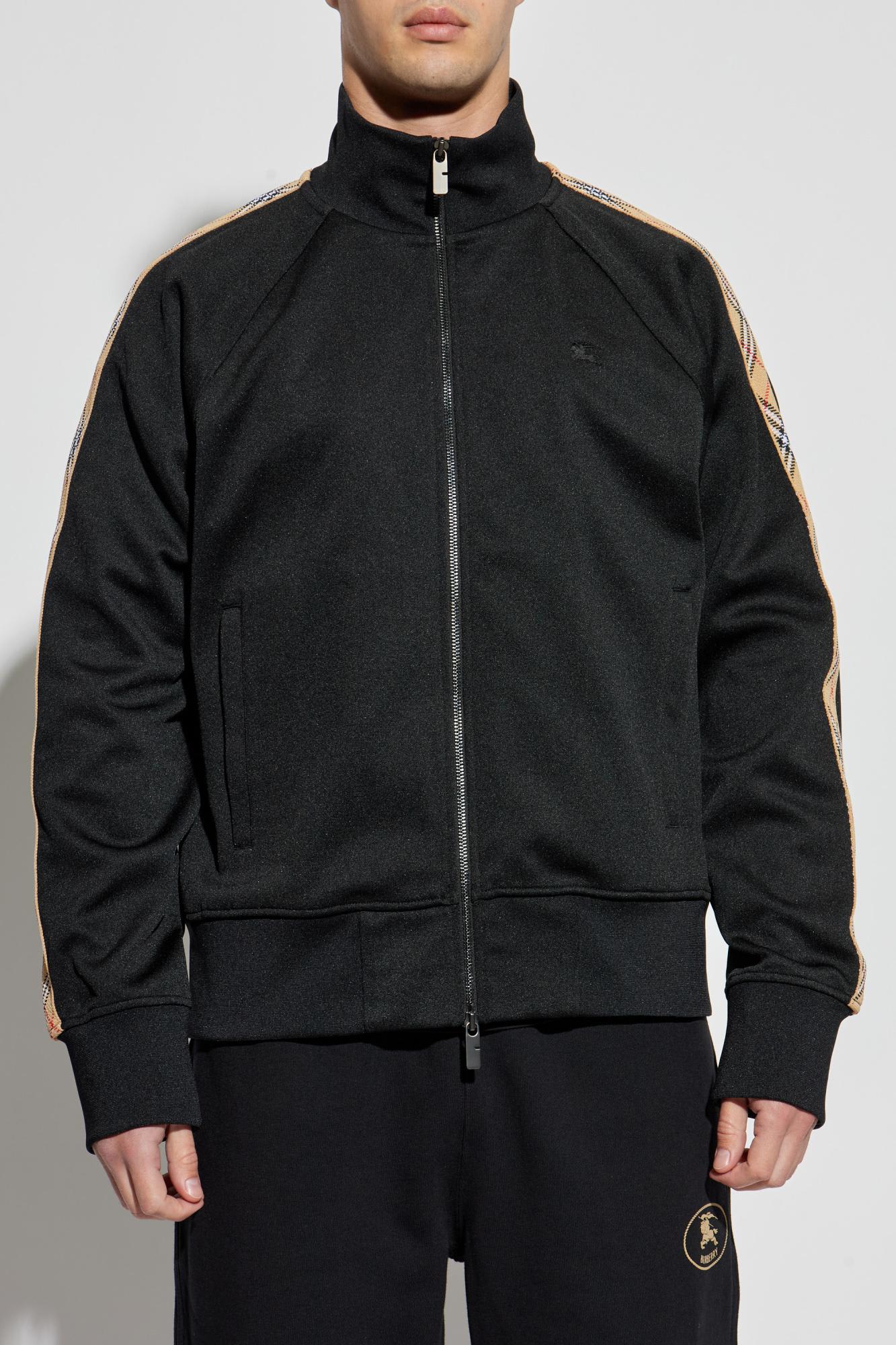 Burberry Checked Jacquard-trimmed Logo-embroidered Tech-jersey Track Jacket In Black