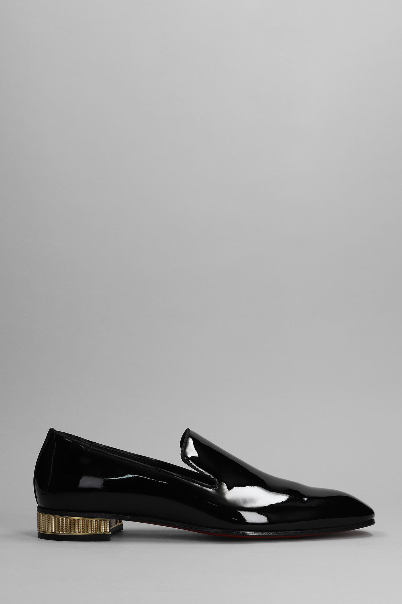 CHRISTIAN LOUBOUTIN COLONNAKI FLAT LOAFERS IN BLACK PATENT LEATHER