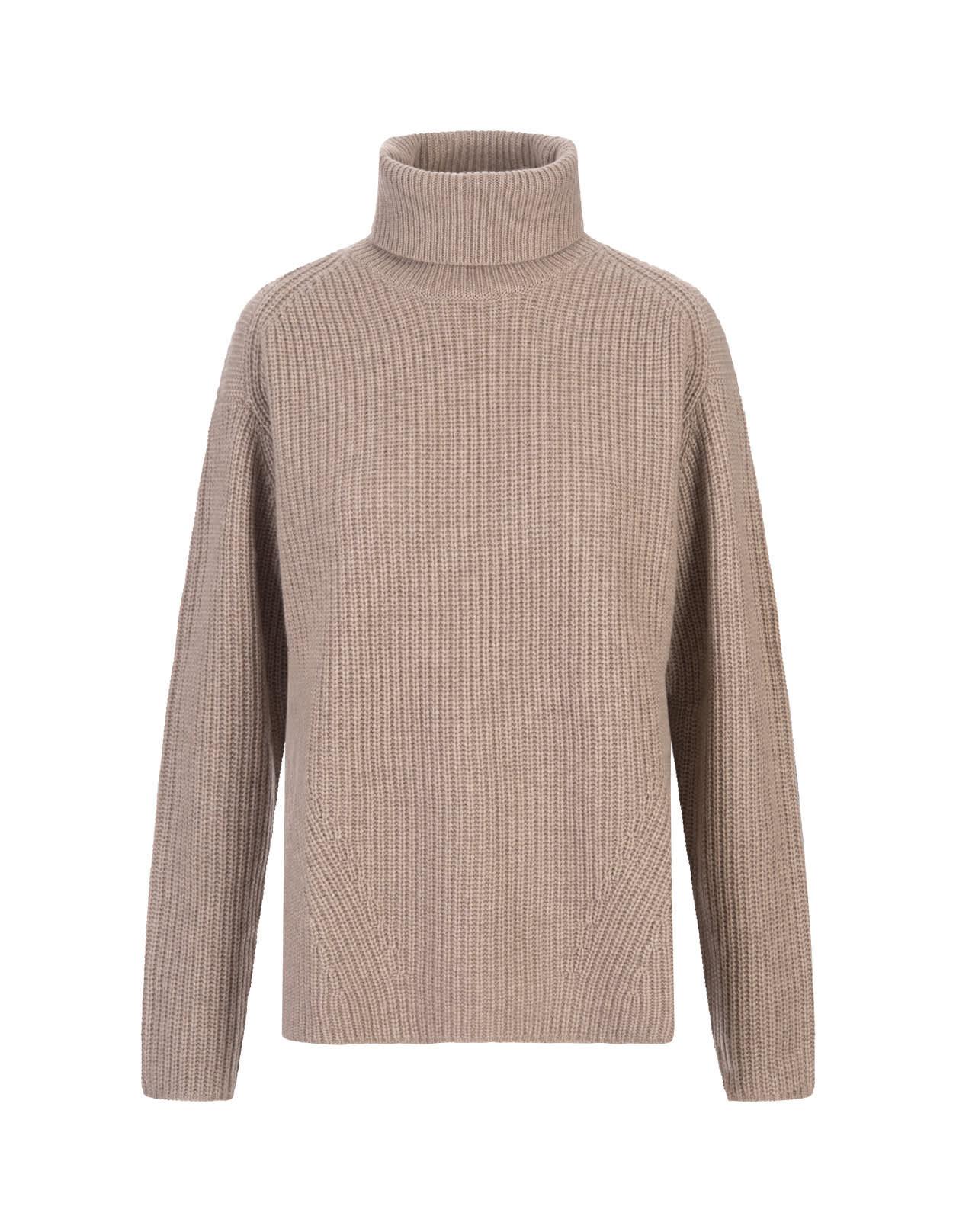 Parosh Want High Neck Sweater In Sand Ribbed Cashmere