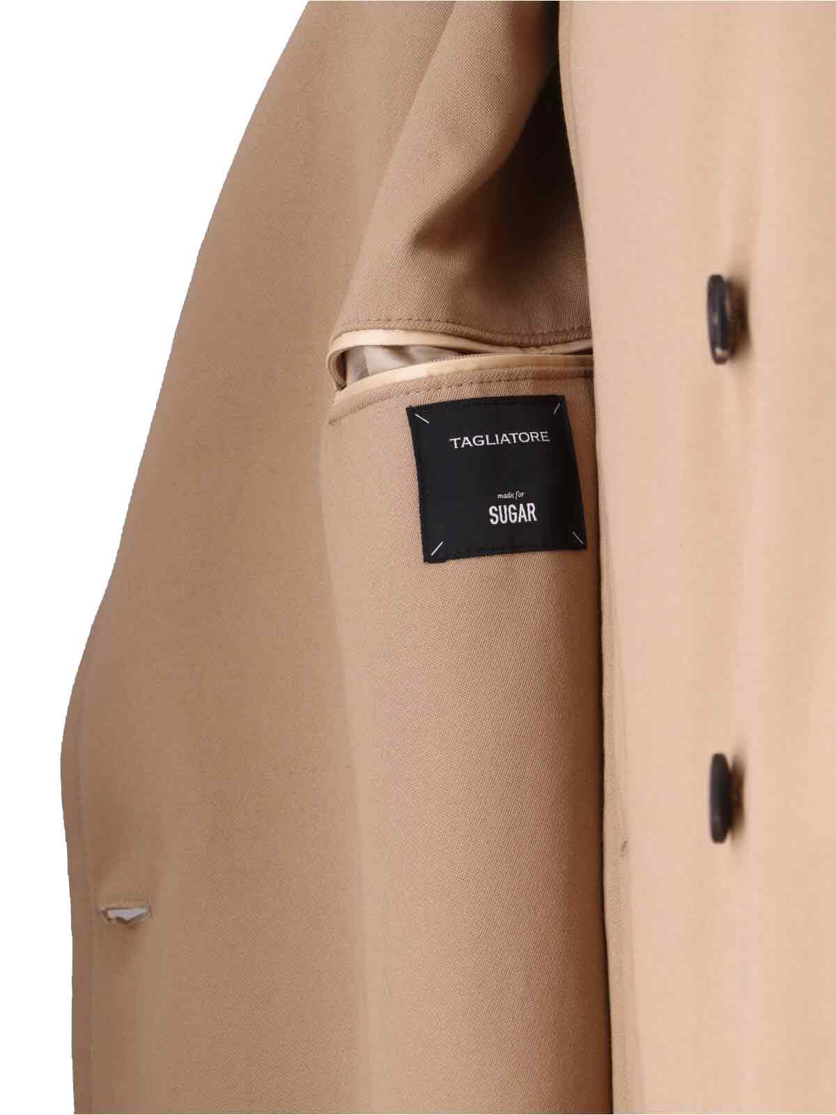 Tagliatore Double-breasted Beige Cotton Trench Coat With Adjustable Belt In Multi