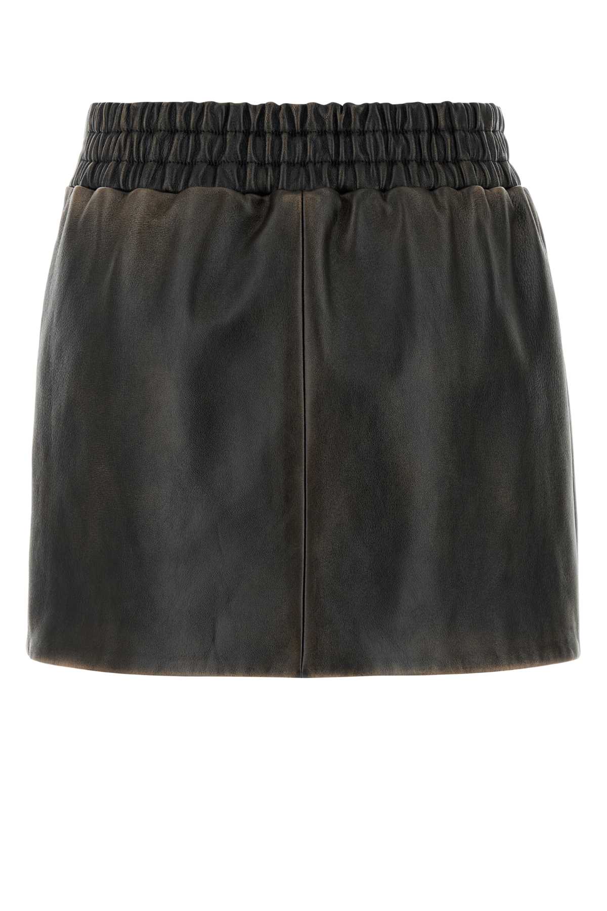 MIU MIU DARK BROWN NAPPA LEATHER MINI SKIRT