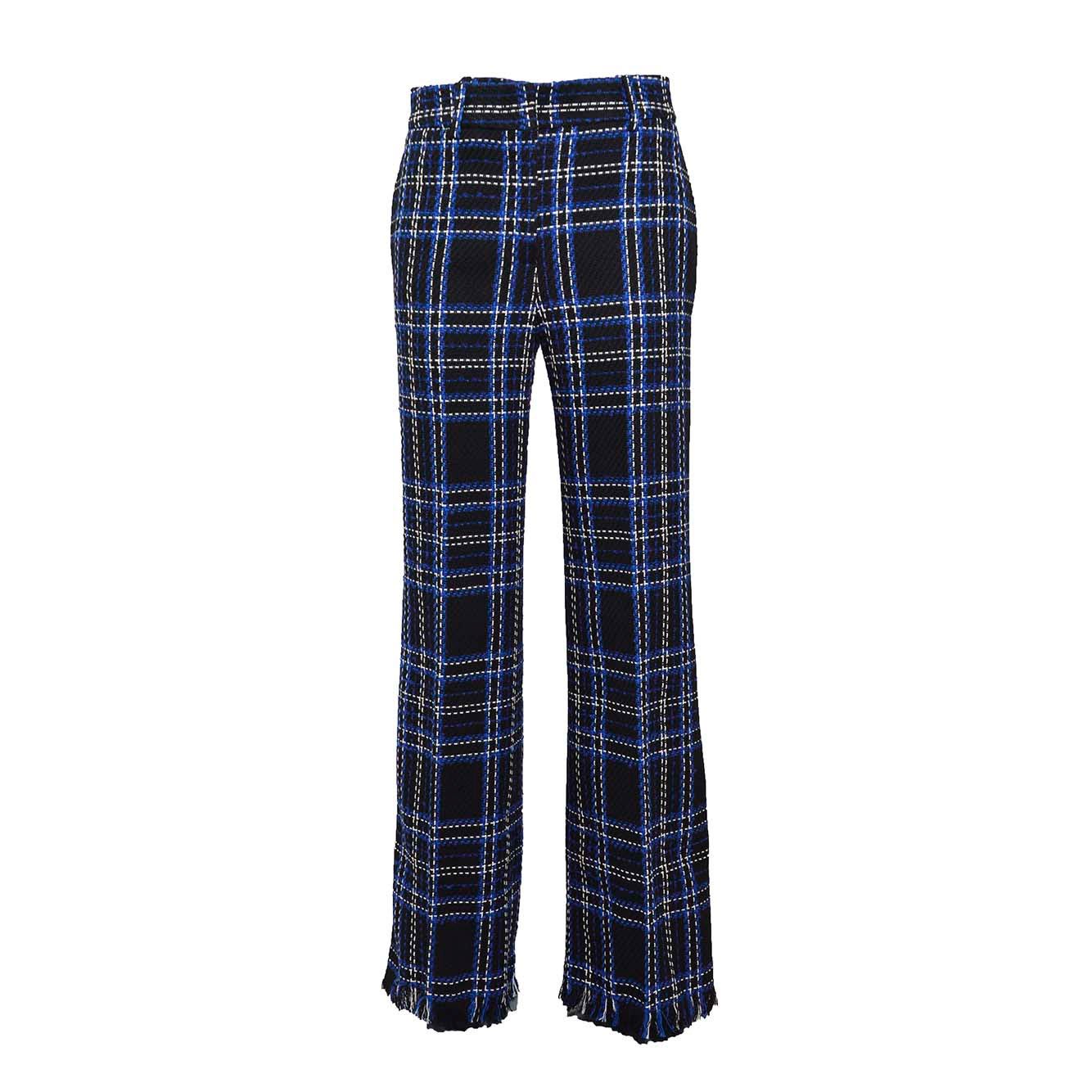 Shop Msgm Checked Fringed Edge Trousers In Nero