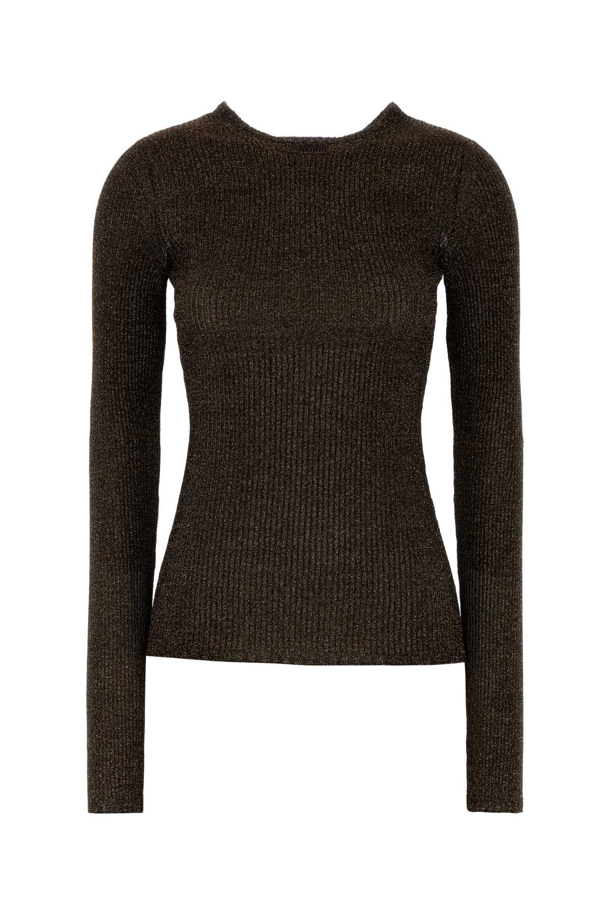 Miu Miu Long Sleeve Fitted Crew Neck T-shirt In Brown