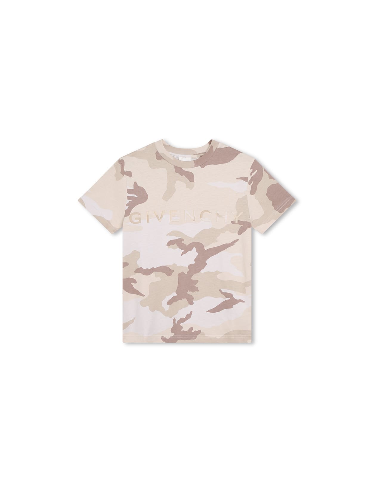 GIVENCHY BEIGE CAMOUFLAGE T-SHIRT WITH GIVENCHY 4G LOGO