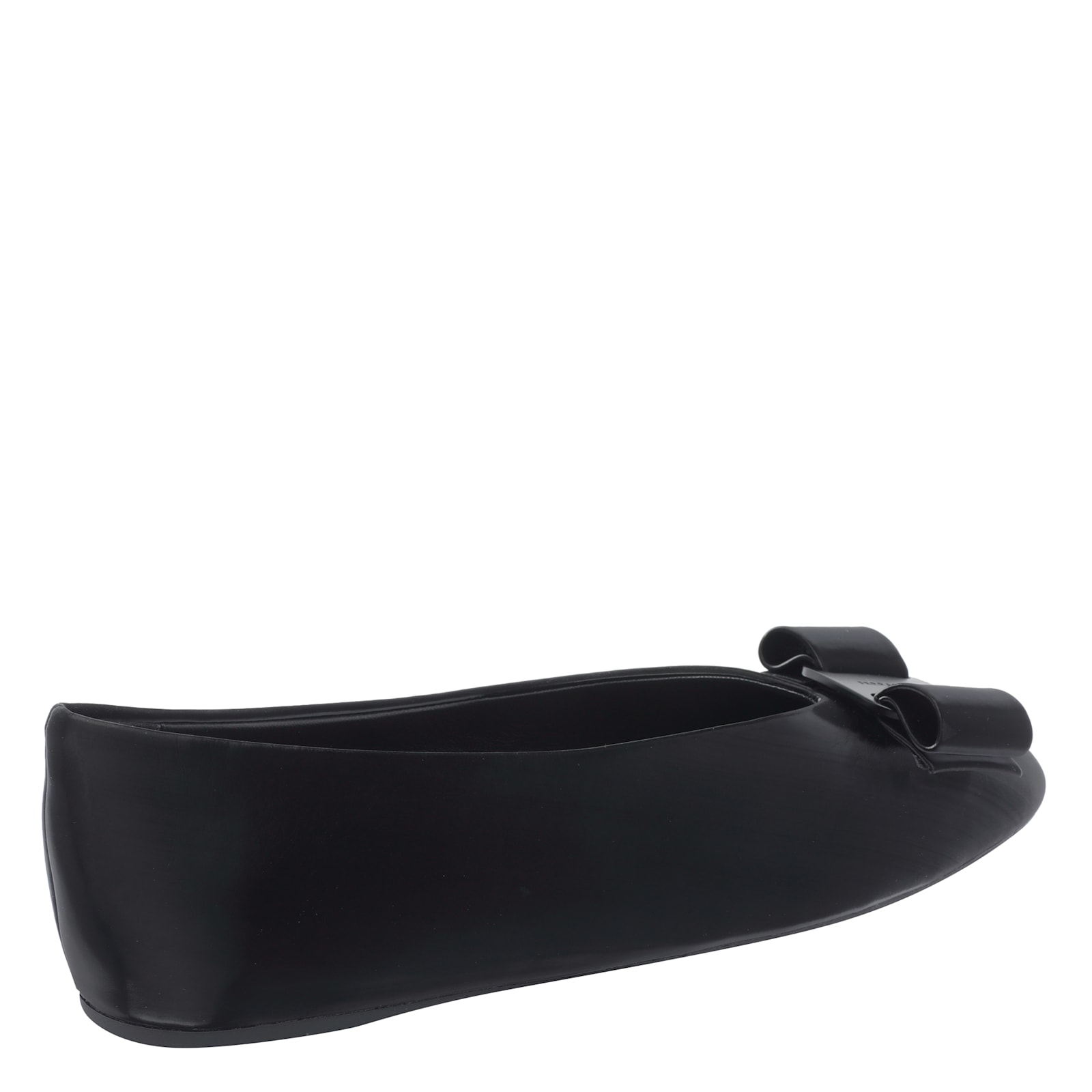 Ferragamo Leather Round Toe Ballerina Shoes With Bow Detail In Black