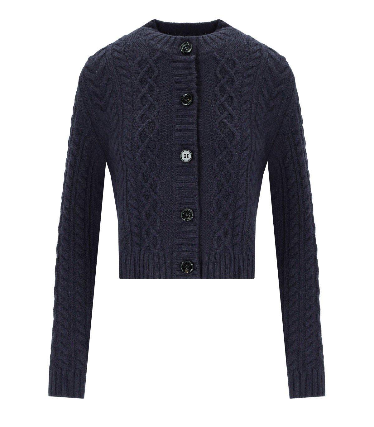 Shop Weekend Max Mara Buttoned Crewneck Cardigan In Blu