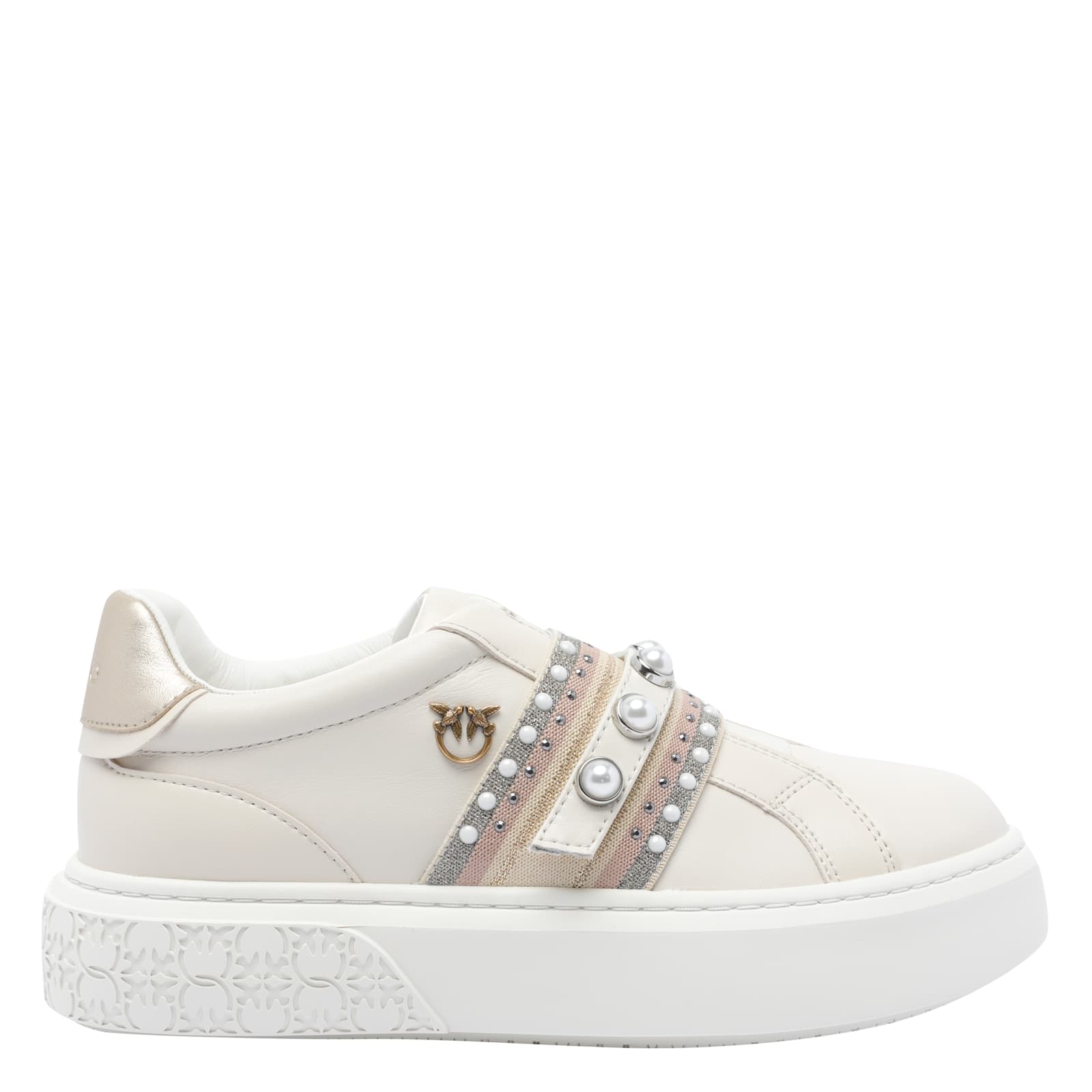 Pinko Sneakers Slip-on En Cuir Avec Bande Bijou In Multi