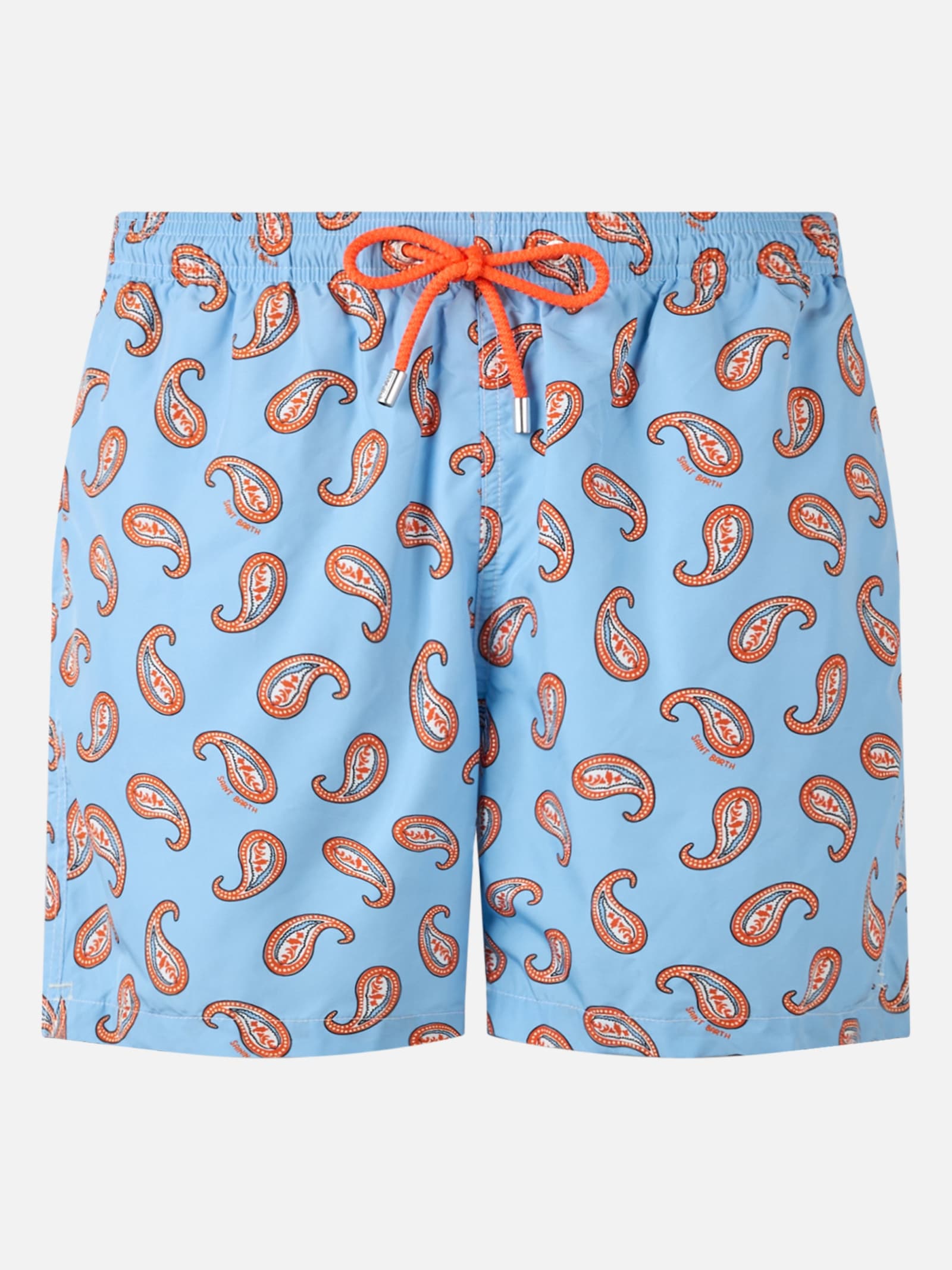 Mc2 Saint Barth Man Lightweight Fabric Swim-shorts Lighting With Paisley Print In Sky