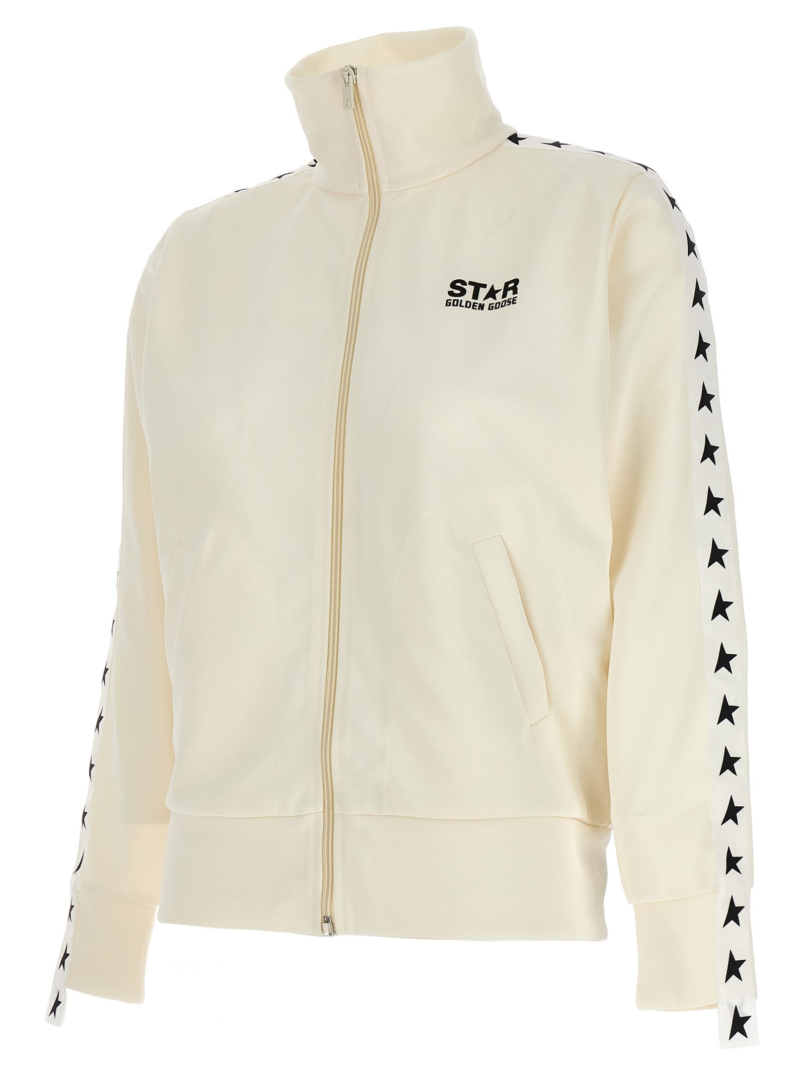 Shop Golden Goose Zipped Track Sweatshirt In White/black