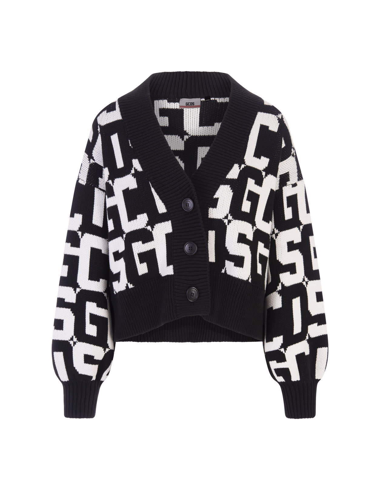 GCDS Woman Cardigan In Black And White Monogram Knit