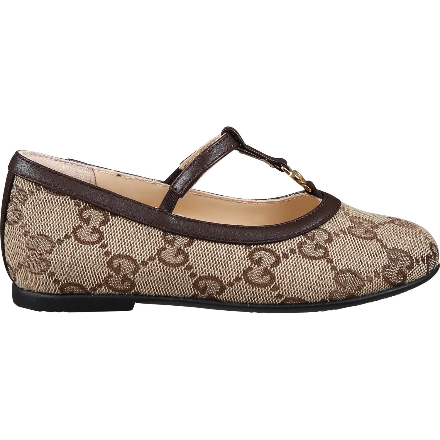 Shop Gucci Brown Ballet Flats For Baby Girl With Double G