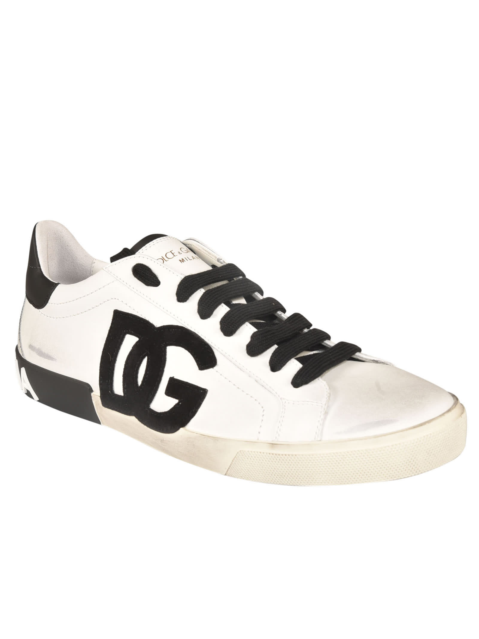 Shop Dolce & Gabbana Logo Back Lace-up Sneakers In White