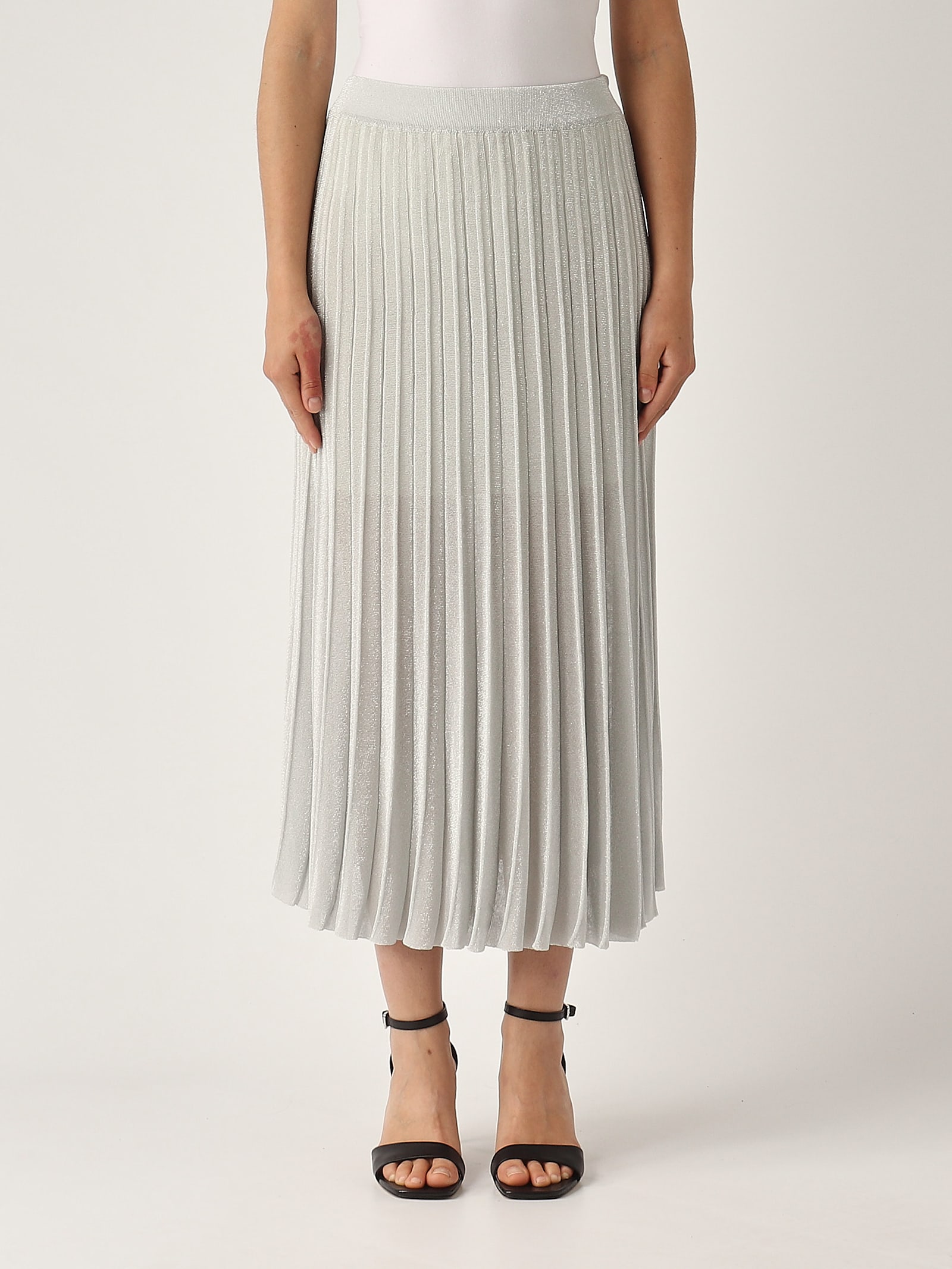 Gran Sasso Gonna Plisse Lurex Skirt In Gray