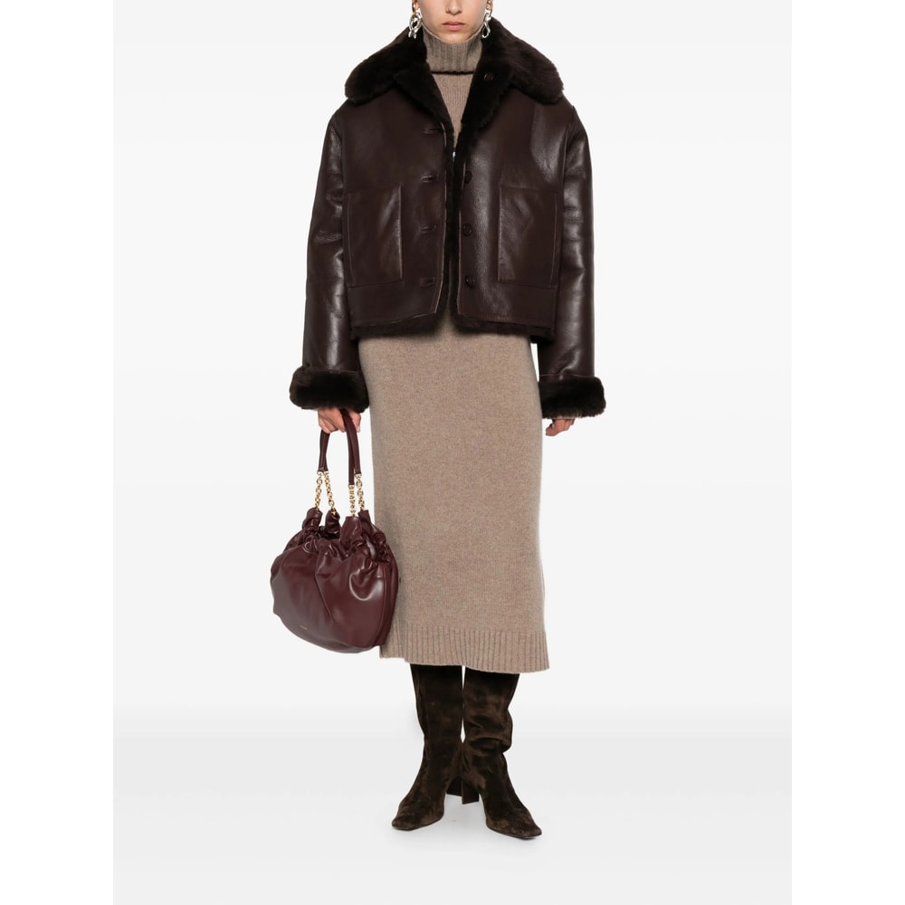 David Koma Fur-trimmed Leather Jacket In Brown