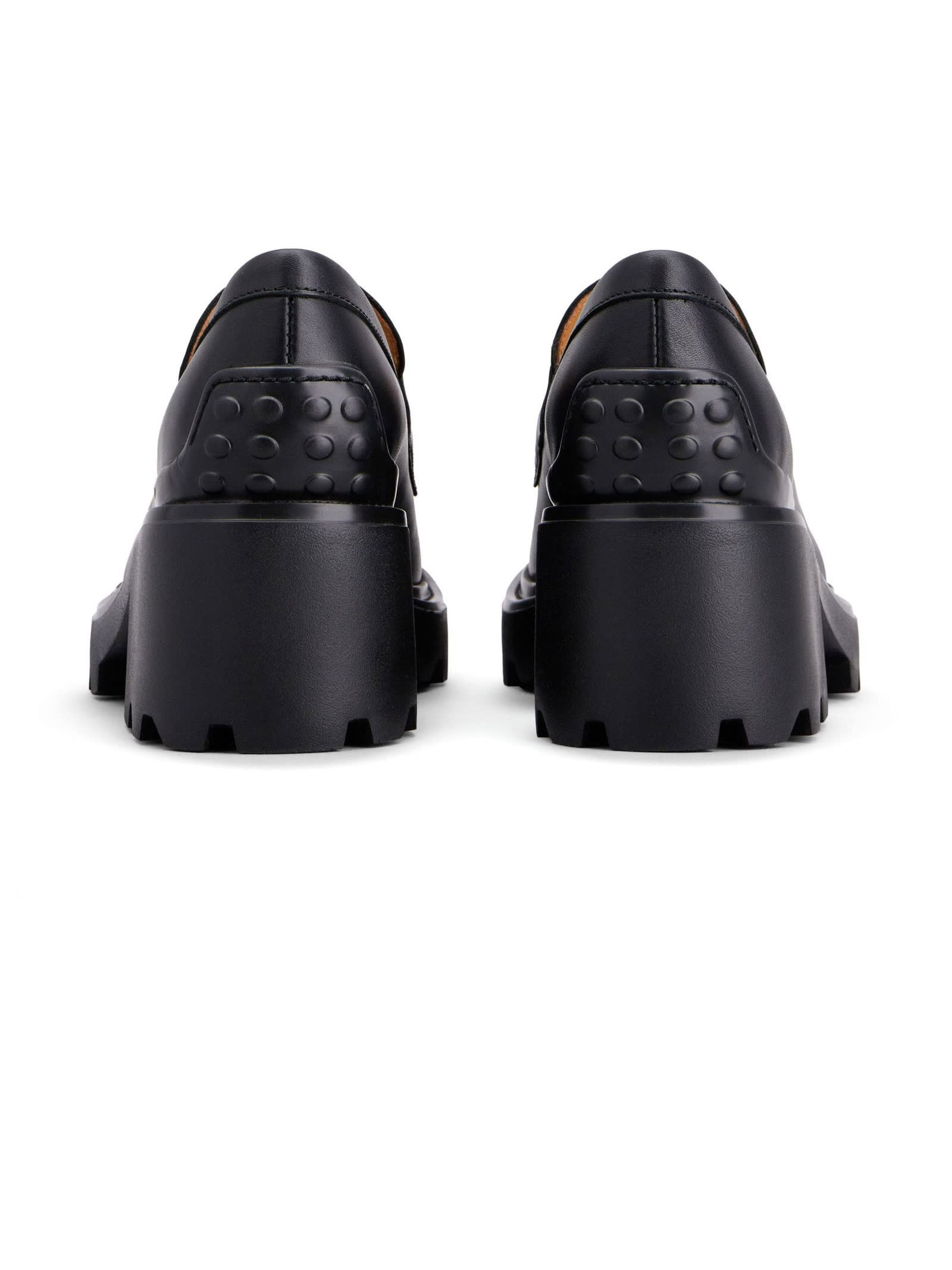 Shop Tod's Black Leather Lugged Loafers