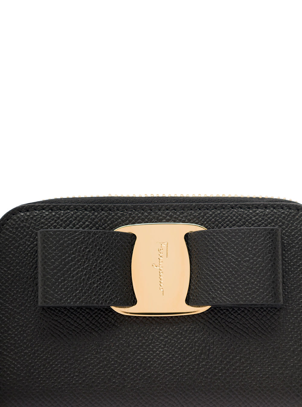 Shop Ferragamo Vara Black Card-holder With Bow And Logo Detail In Hammered Leather Woman