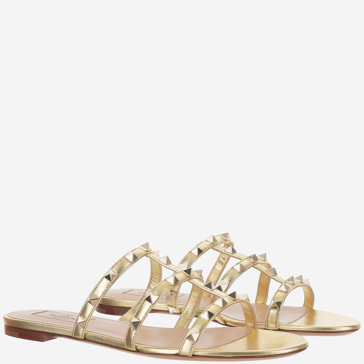 Valentino Rockstud Metallic Leather Sandals In Gold