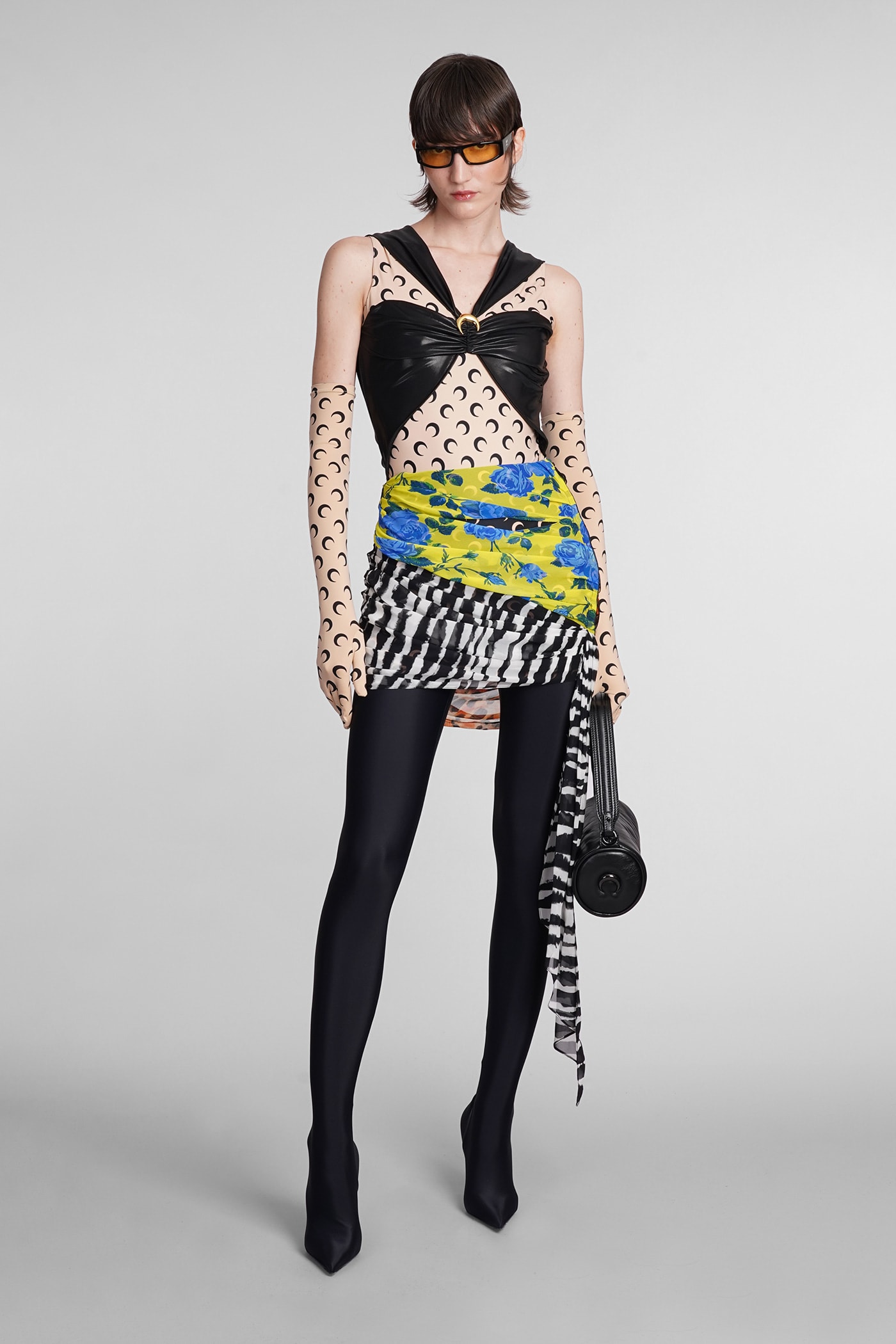 Marine Serre Draped Viscose Bodysuit In Black