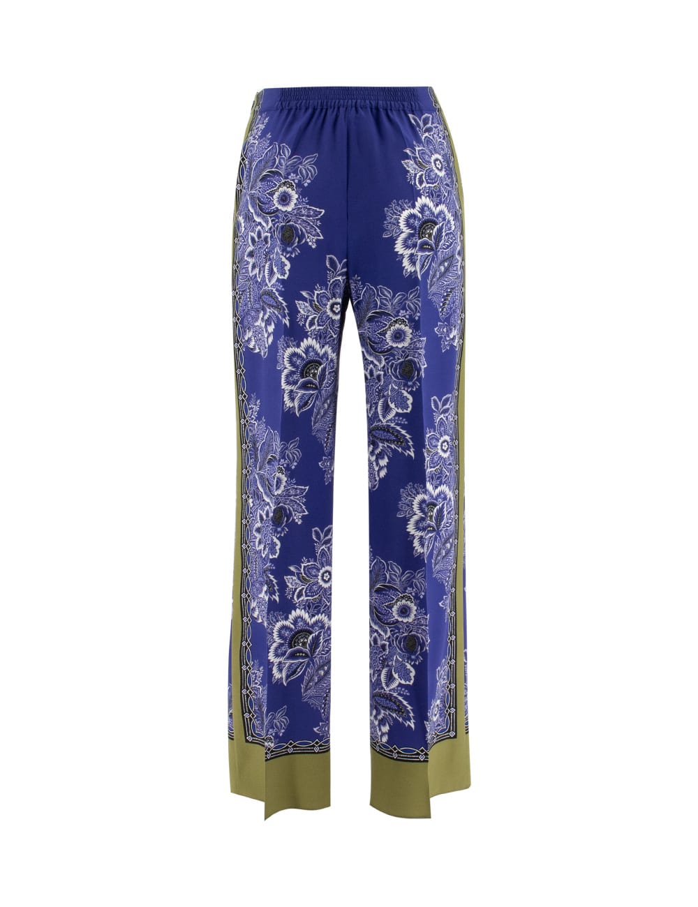 Shop Etro Trousers In Print On Blue Base
