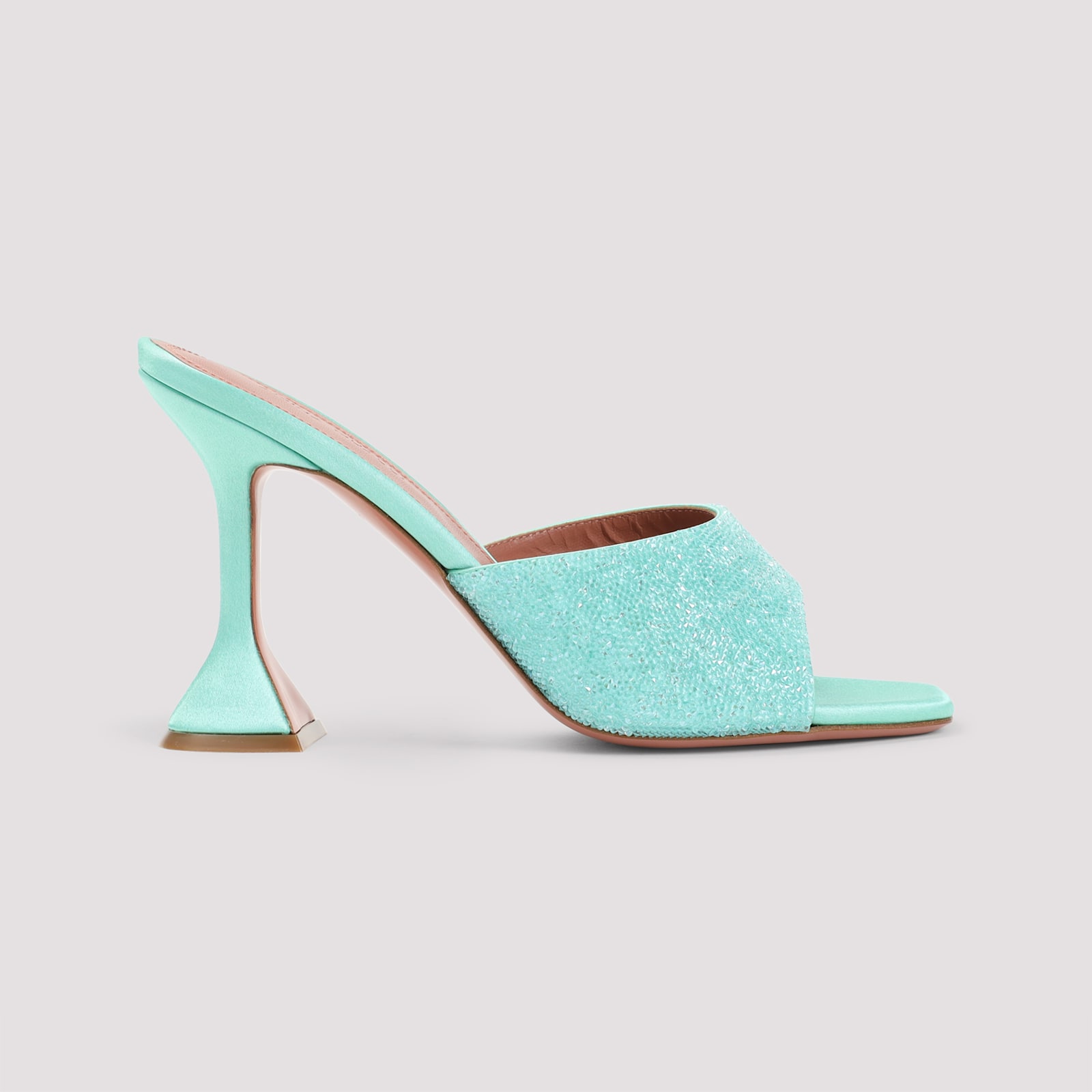 Amina Muaddi Satin Open-toe Sandals With Crystal Embellishments In Mint